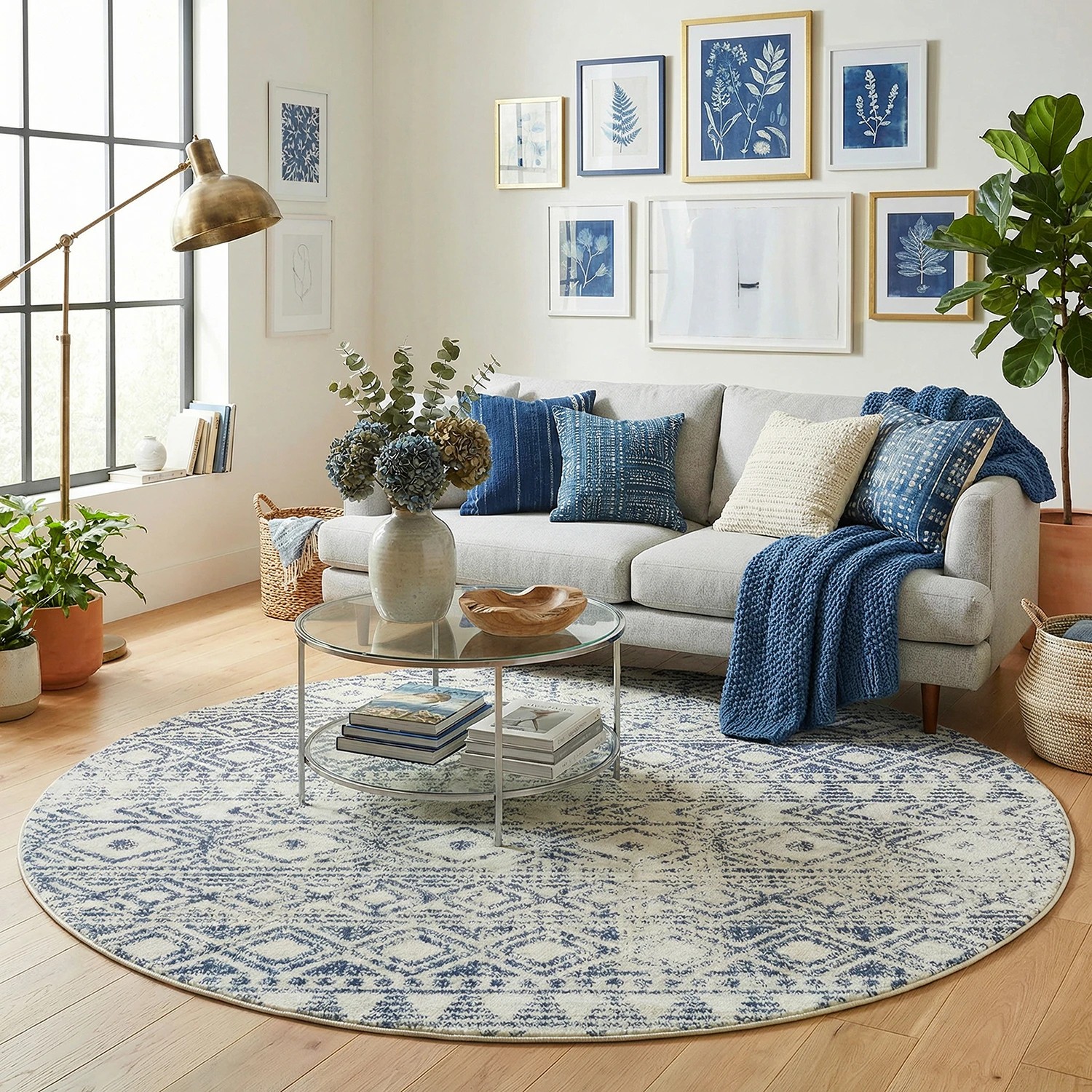 1 Common Ground Rugs Bluebay 456 150x150cm - Small Round Rug - Blue, 1 of 5