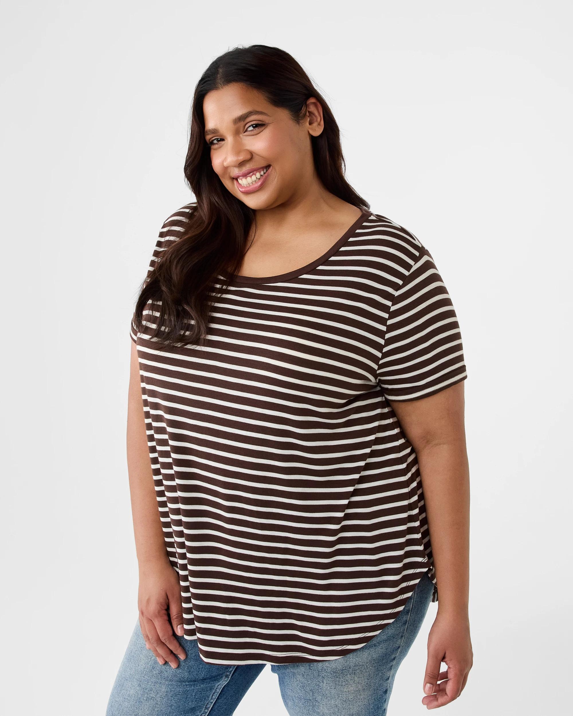 2 Curve Short Sleeve Slub Round Neck T-shirt Strp Coco, 2 of 6