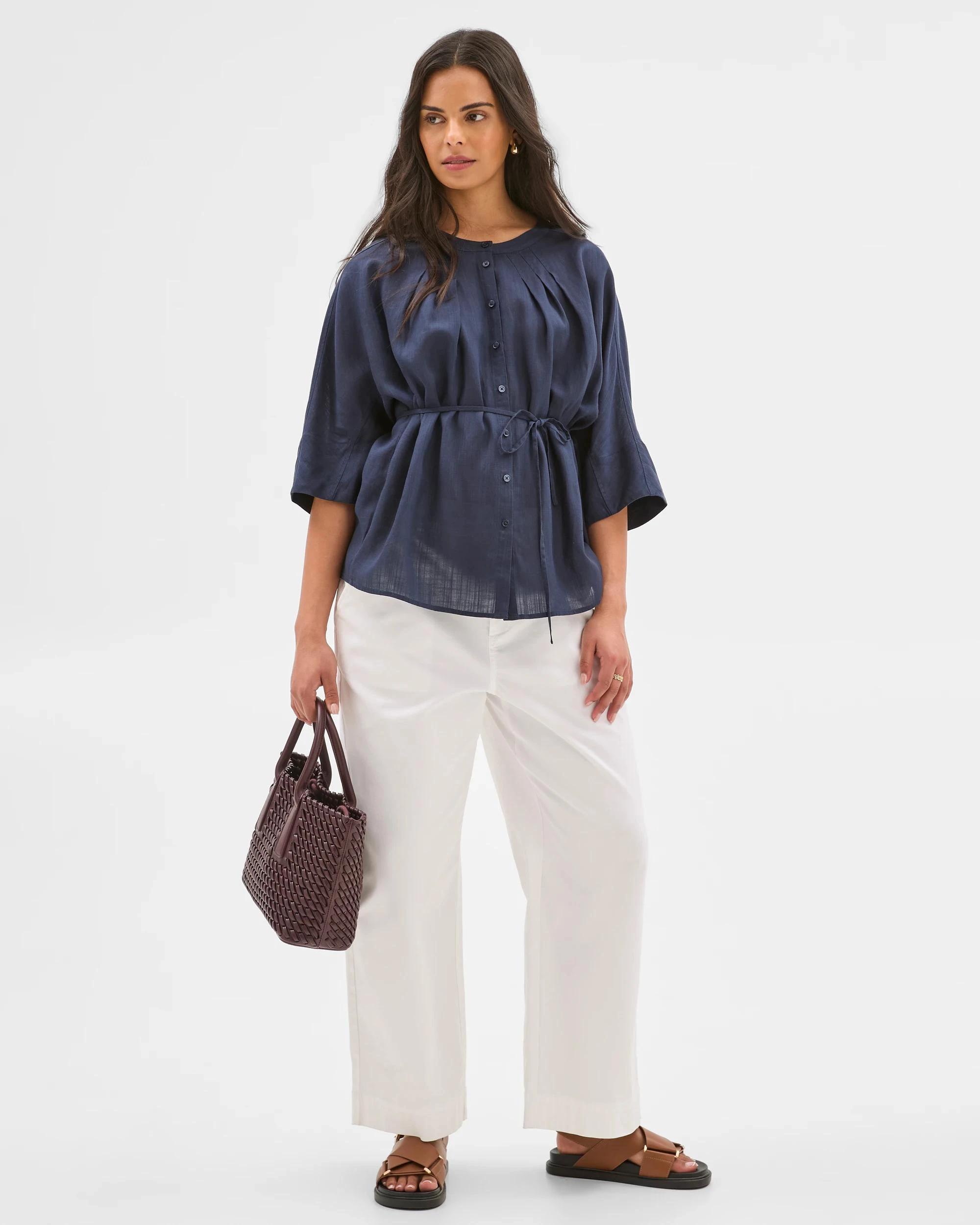 2 Target 3/4 Sleeve Tie Waist Blouse NAVY BLAZER, 2 of 6