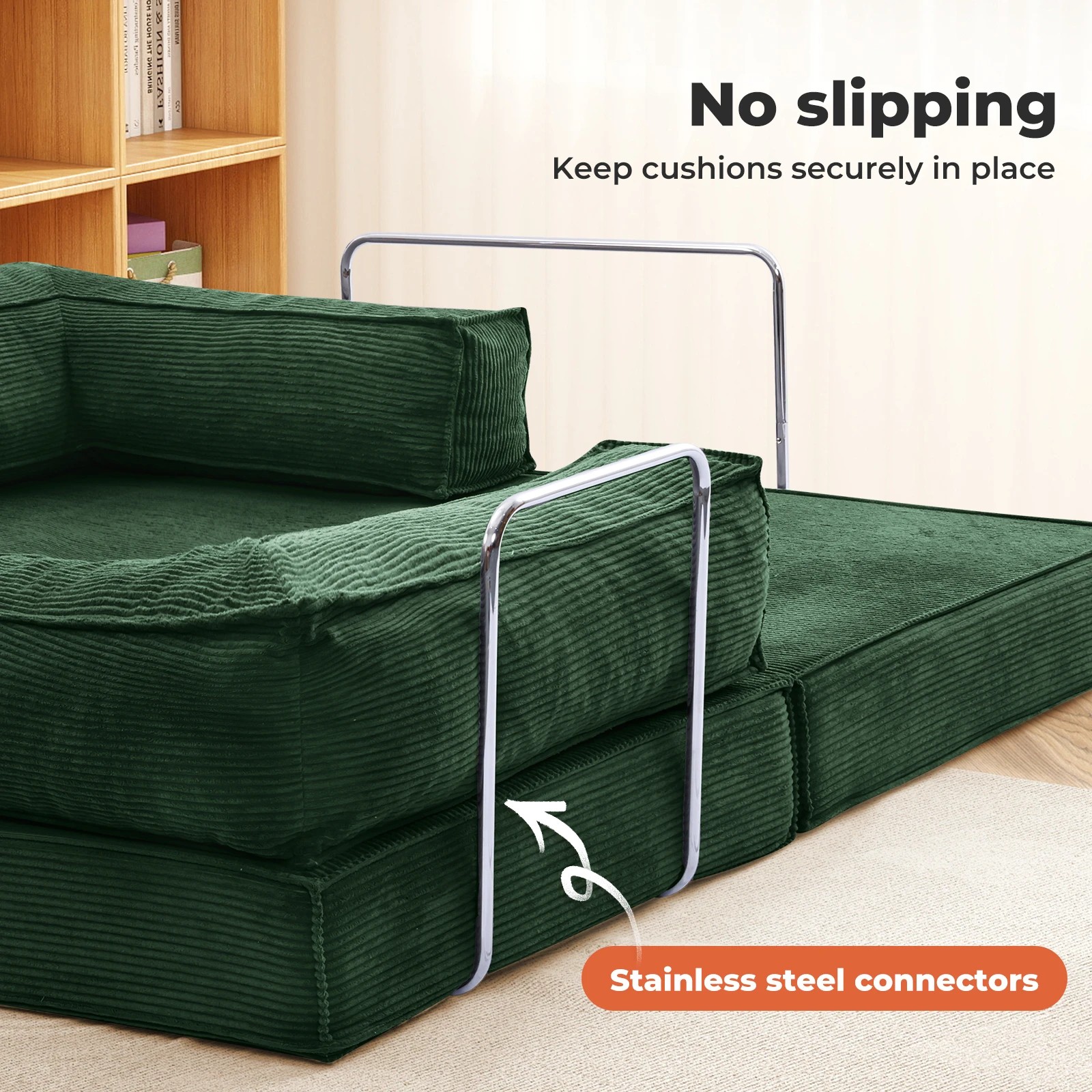 6 Levede 3 Seater 200Cm Double Corduroy Sofa Bed In Dark - Green - Green, 6 of 9