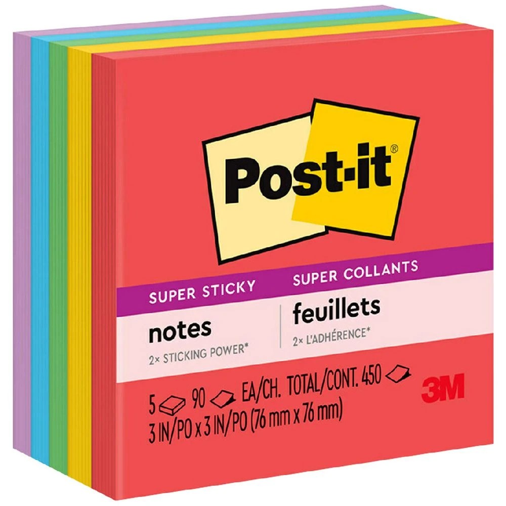 1 Post-it Super Sticky Notes 76x76mm Playful Primaries 5 Pack, 1 of 9