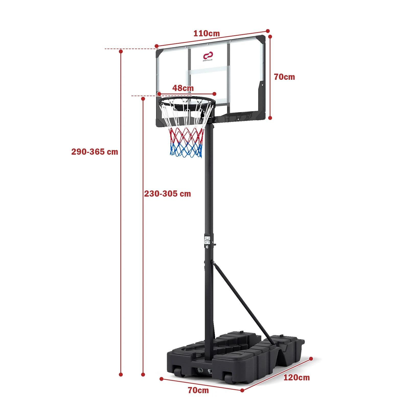 2 Costway 3.05m Foldable Basketball Hoop Stepless Adjustable Basketball Goal System, 2 of 2