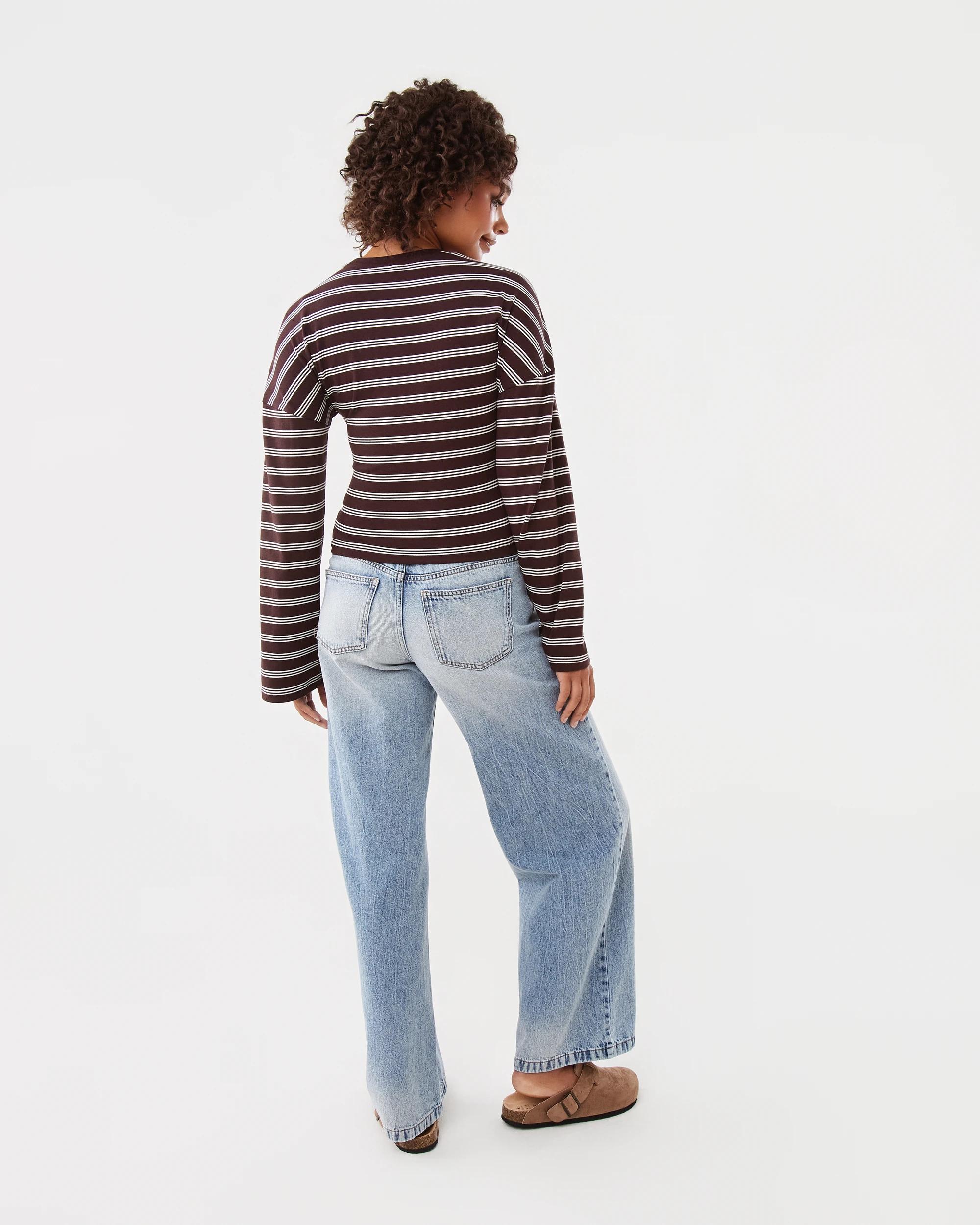 4 Long Sleeve Fitted Top Brn Stripe, 4 of 7