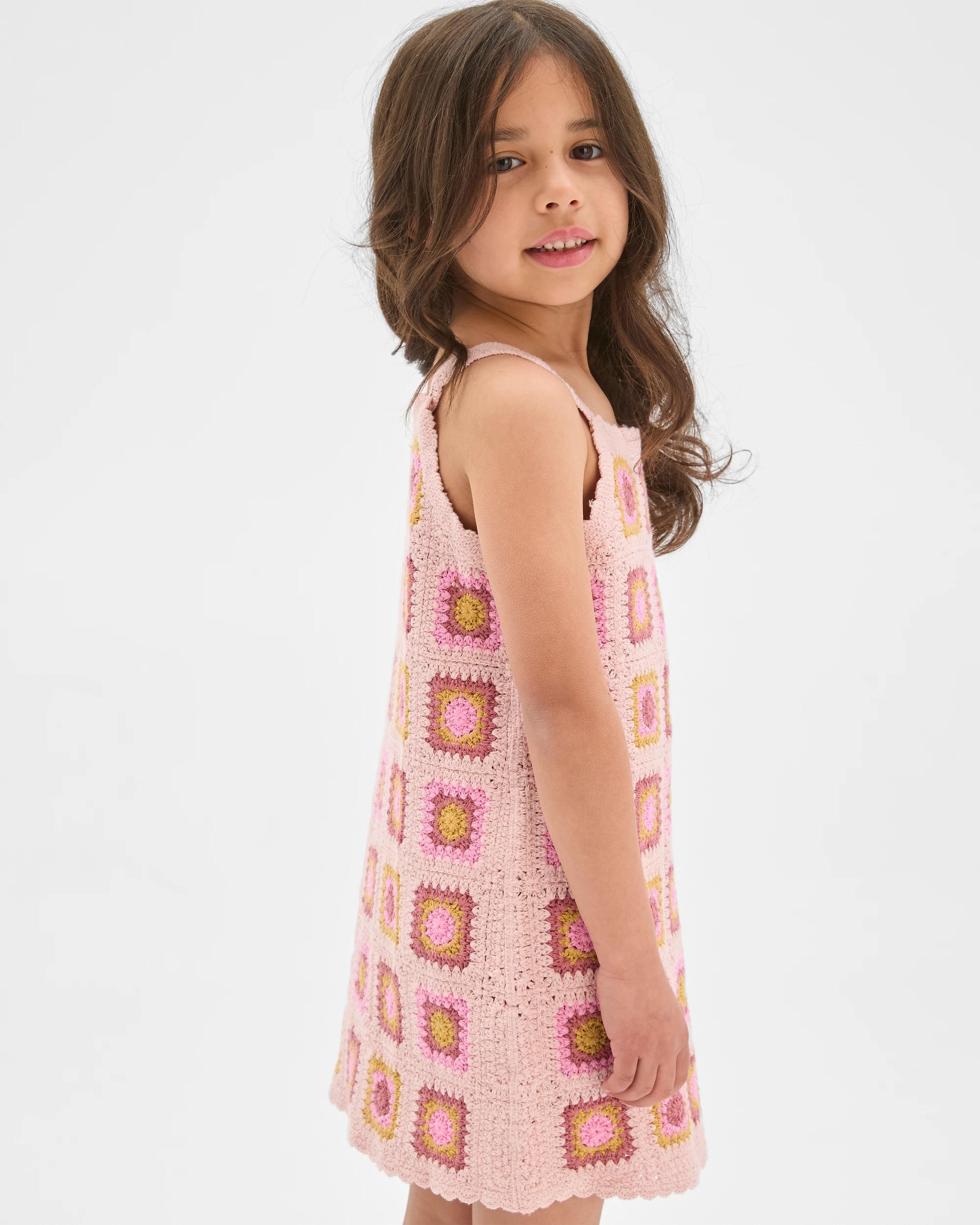 3 Target Kids Australian Cotton Blend Crochet Knit Dress TILE AOP PINK, 3 of 5