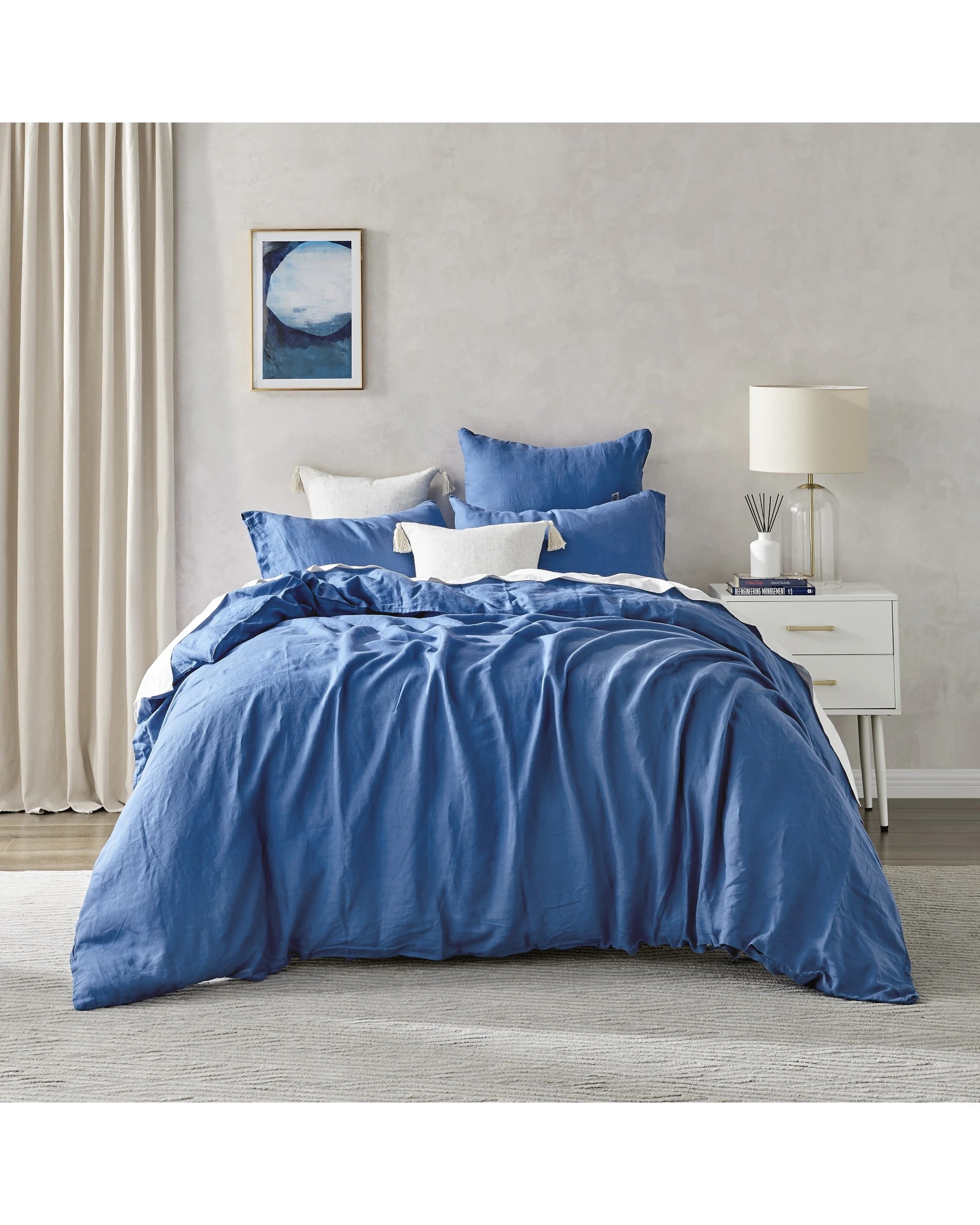 2 Natural Home 100% European Flax Linen Quilt Cover Set - King Bed - Deep Blue, 2 of 10