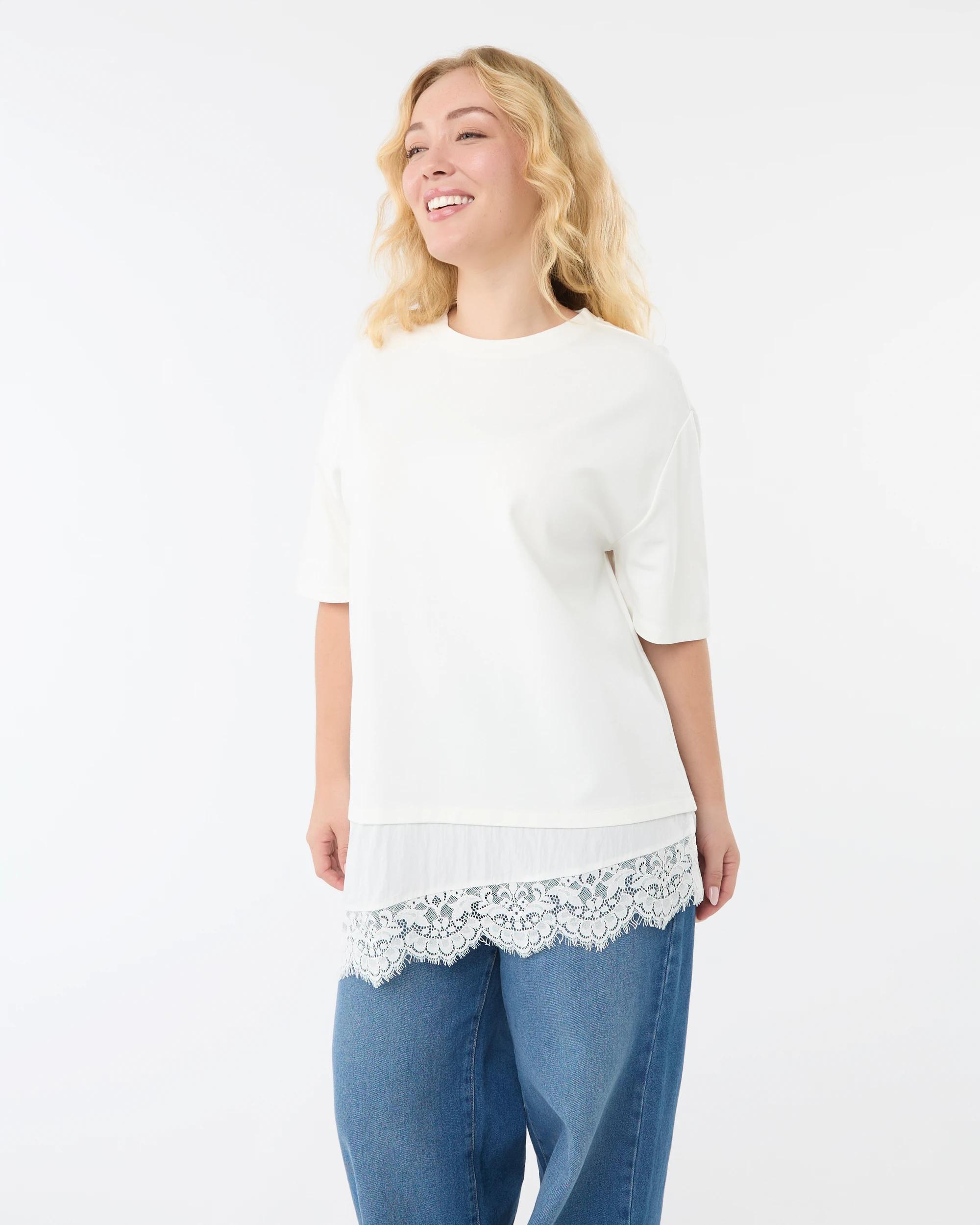 2 Short Sleeve Elevated Lace Trim T-shirt White, 2 of 6