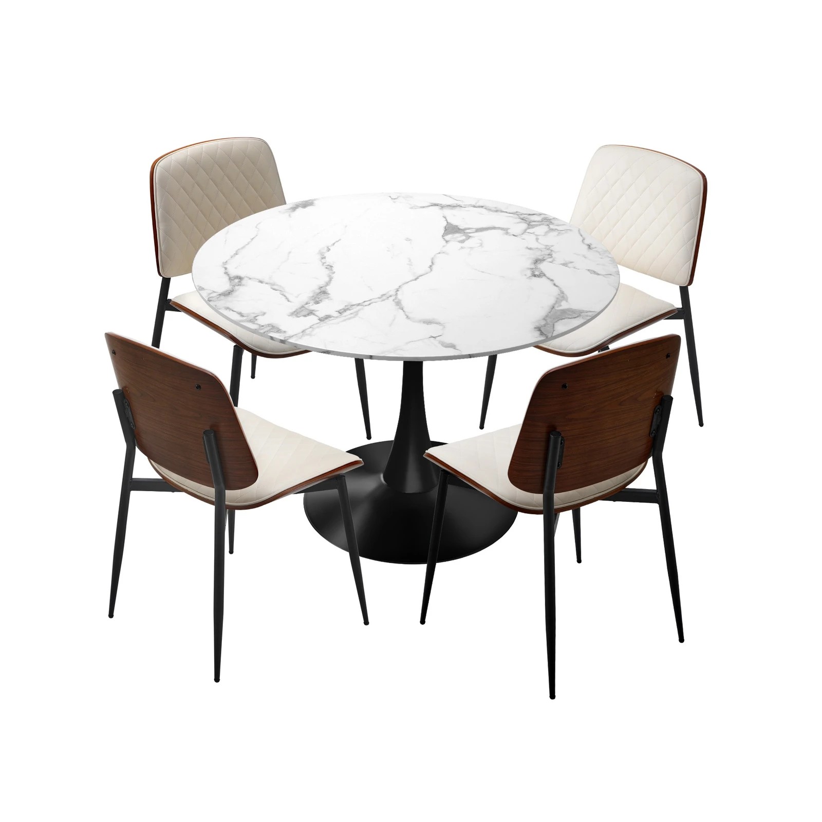 7 Oikiture Dining Table Set 90cm Round Dining Table and Chairs PU Leather -White&Black, 7 of 9