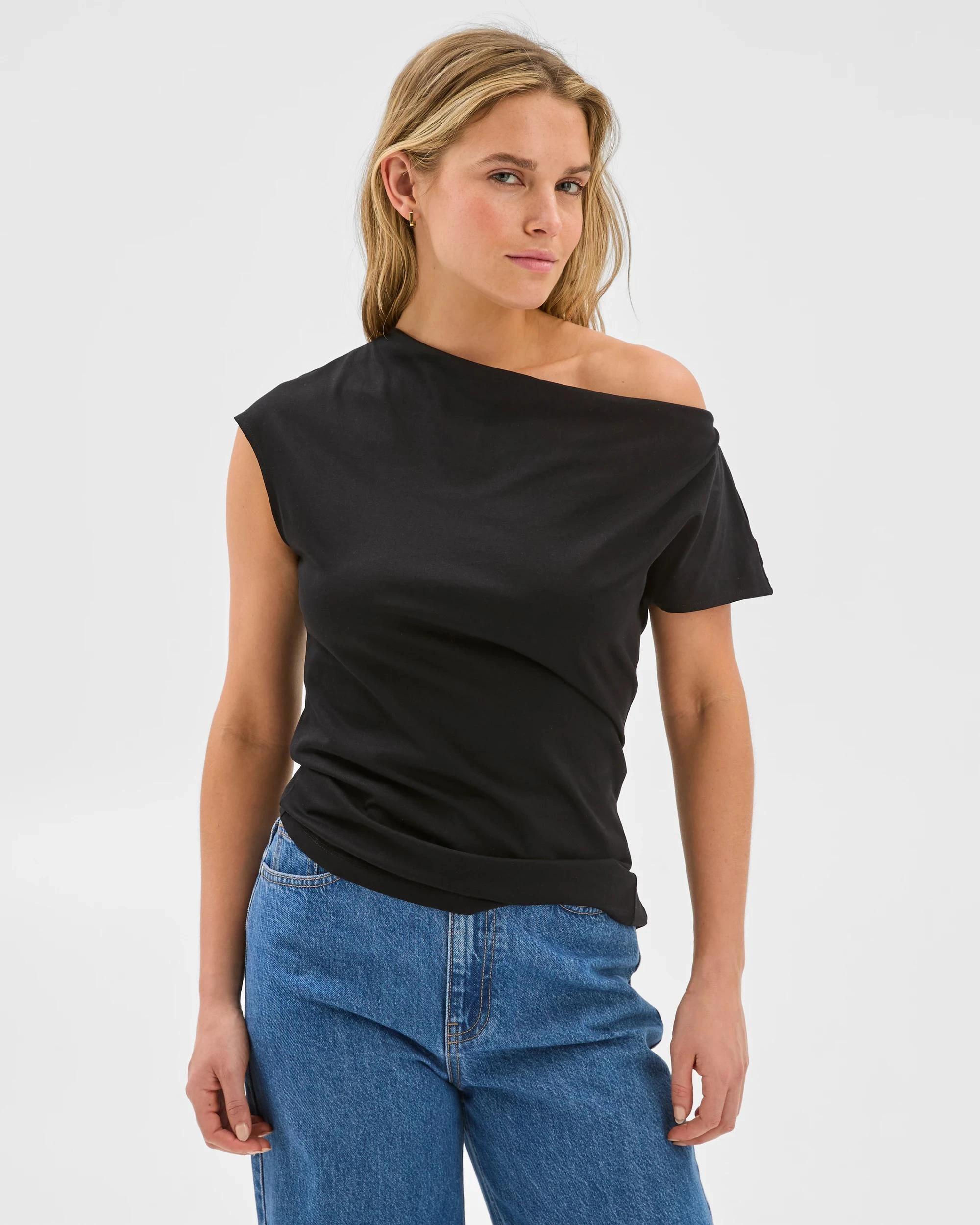 2 Australian Cotton Blend Slouchy Asymmetrical T-Shirt - Lily Loves TARGET BLACK, 2 of 5