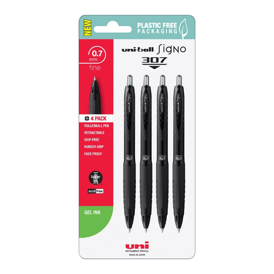 1 Uni-Ball Signo 307 Fine Retractable Gel Pens Black 4 Pack, 1 of 5