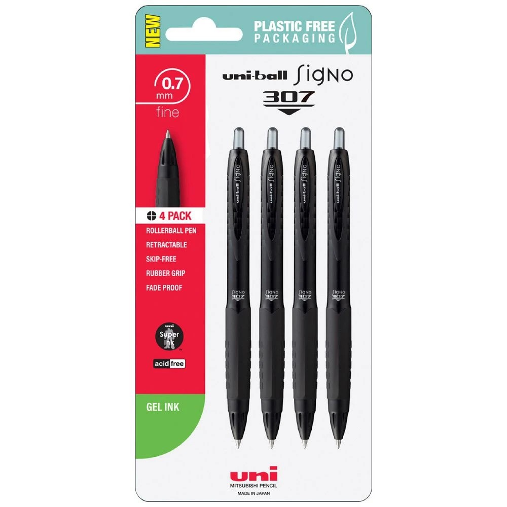 1 Uni-Ball Signo 307 Fine Retractable Gel Pens Black 4 Pack, 1 of 5