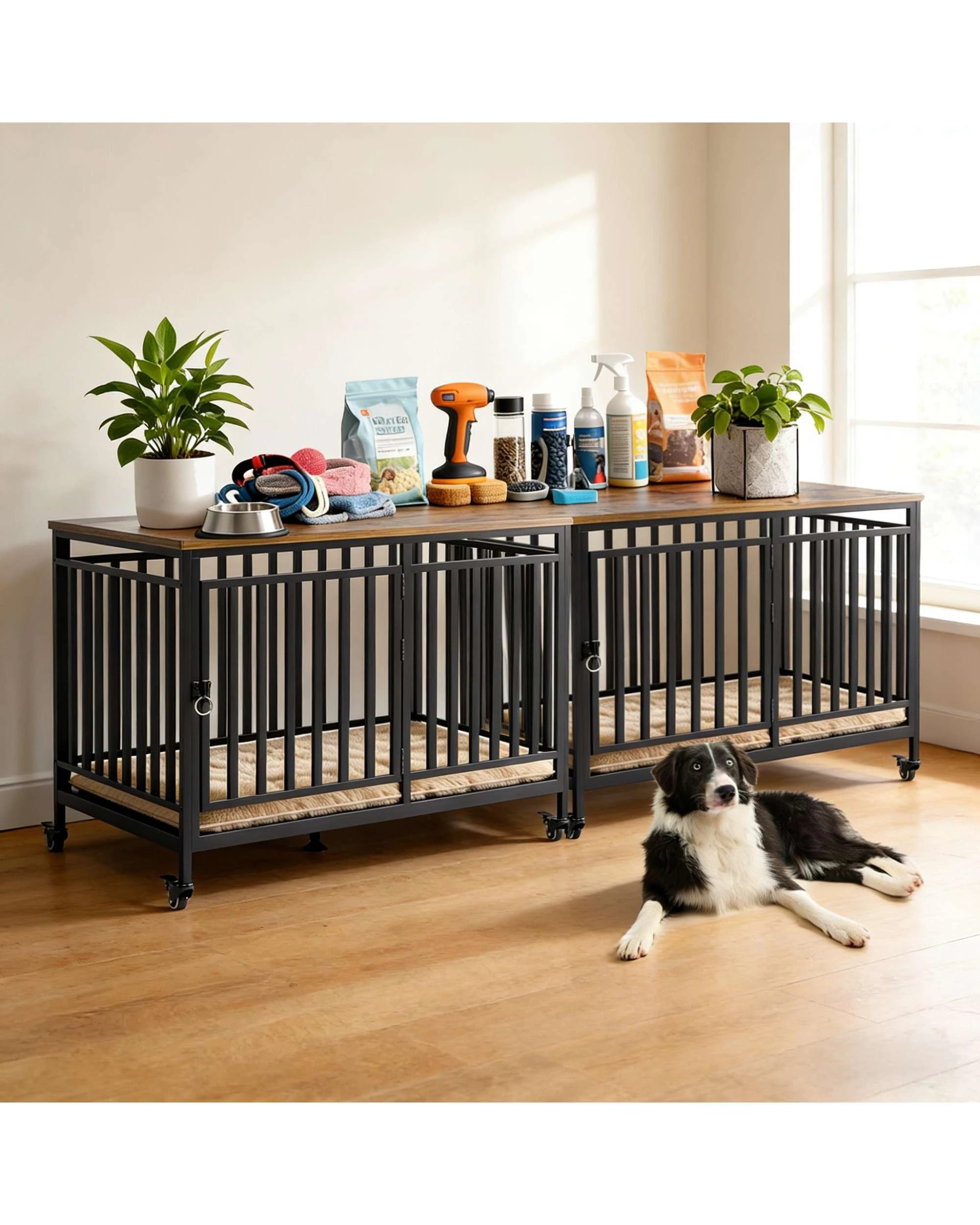 3 Advwin 2PCS Dog Crate Furniture Heavy Duty Dog Cage Sturdy Dog Kennel TV Stand End Table, 3 of 9