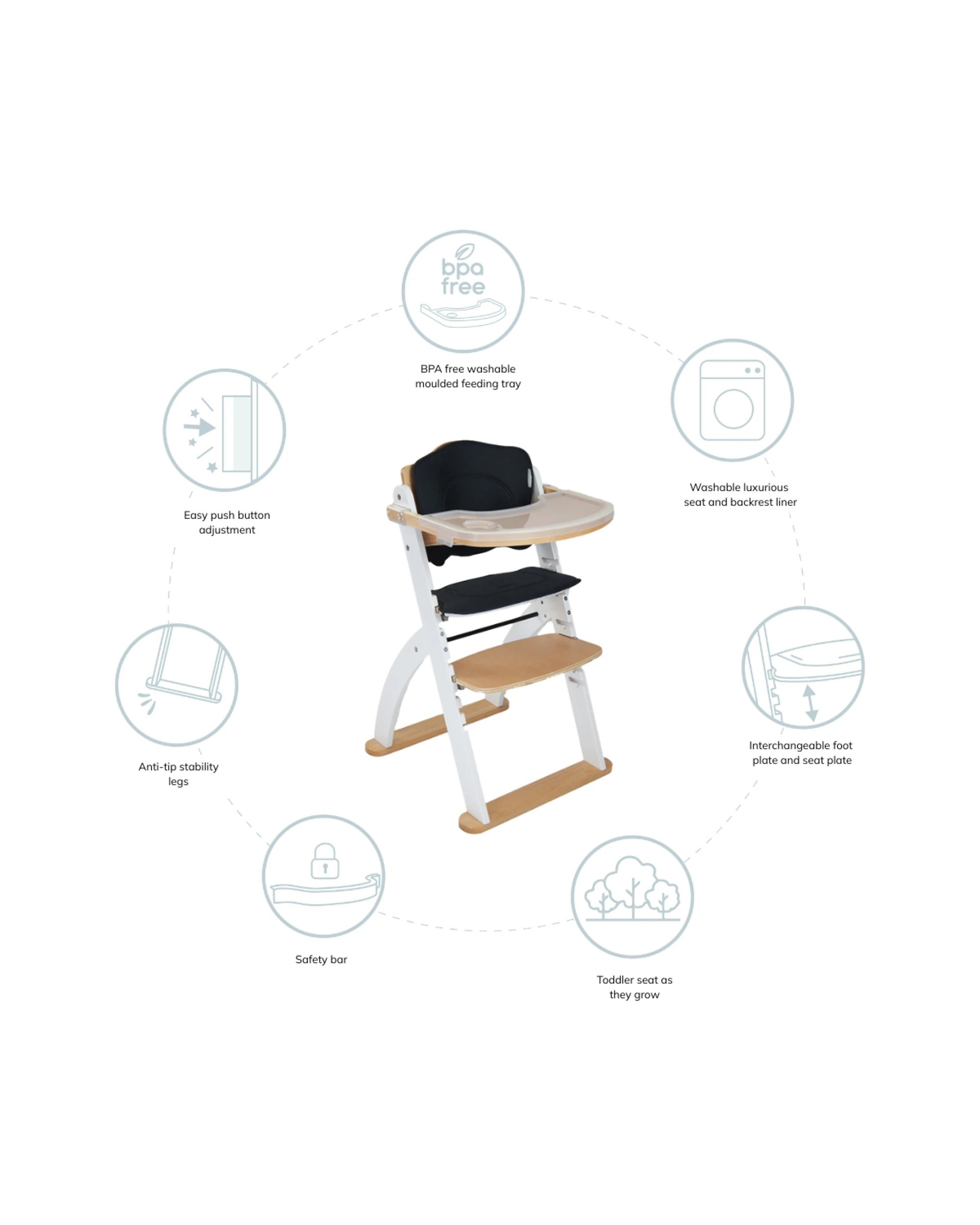 8 Babyhood Kaylula Ava Forever High Chair White/Beech - White Beech mix, Beech, 8 of 9