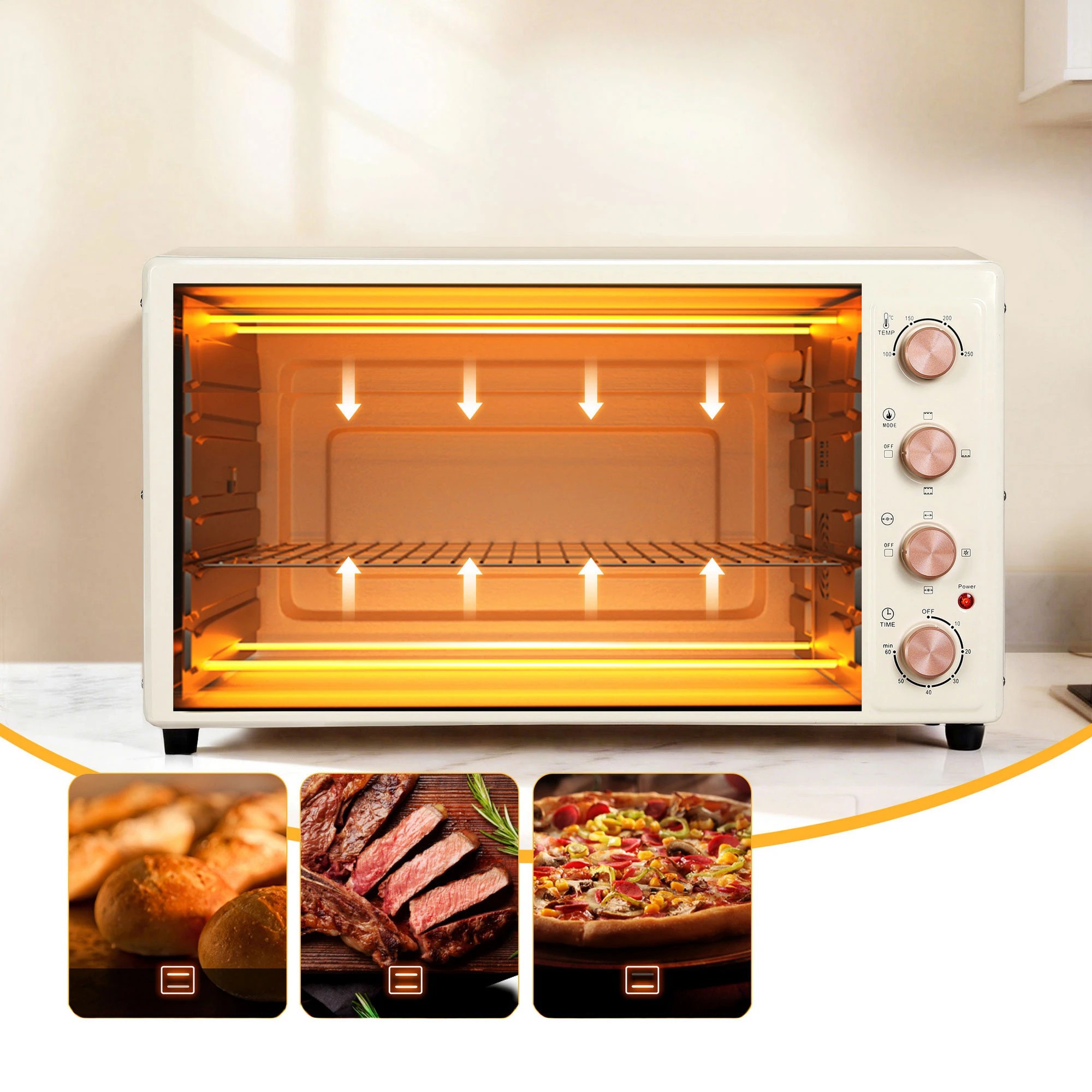 5 Devanti 60L Convection Oven Electric Fryer Ovens 2000W - White, 5 of 7