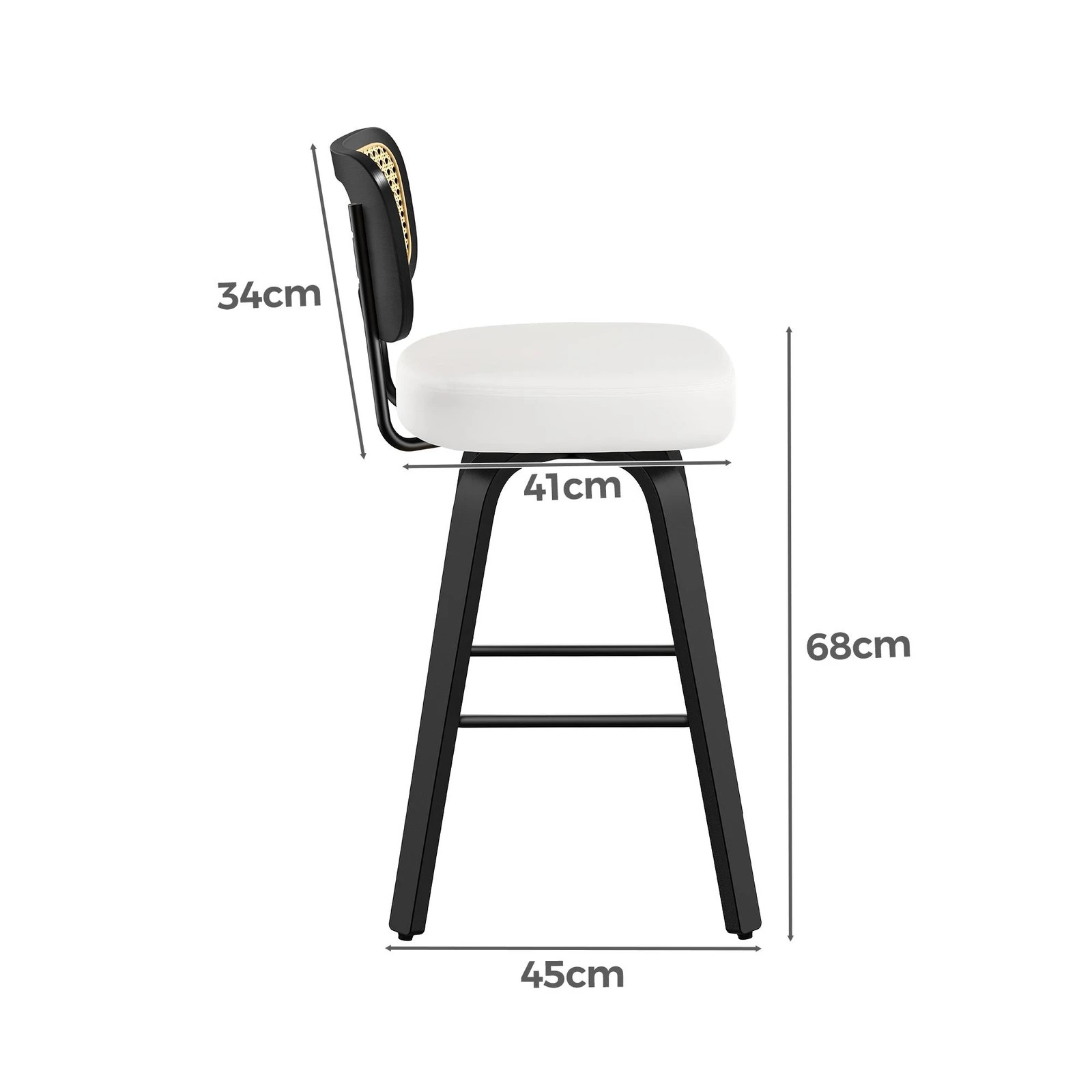 8 Alfordson 4x Bar Stools Kitchen Vintage Leather Seat Rattan Chair - White, 8 of 9