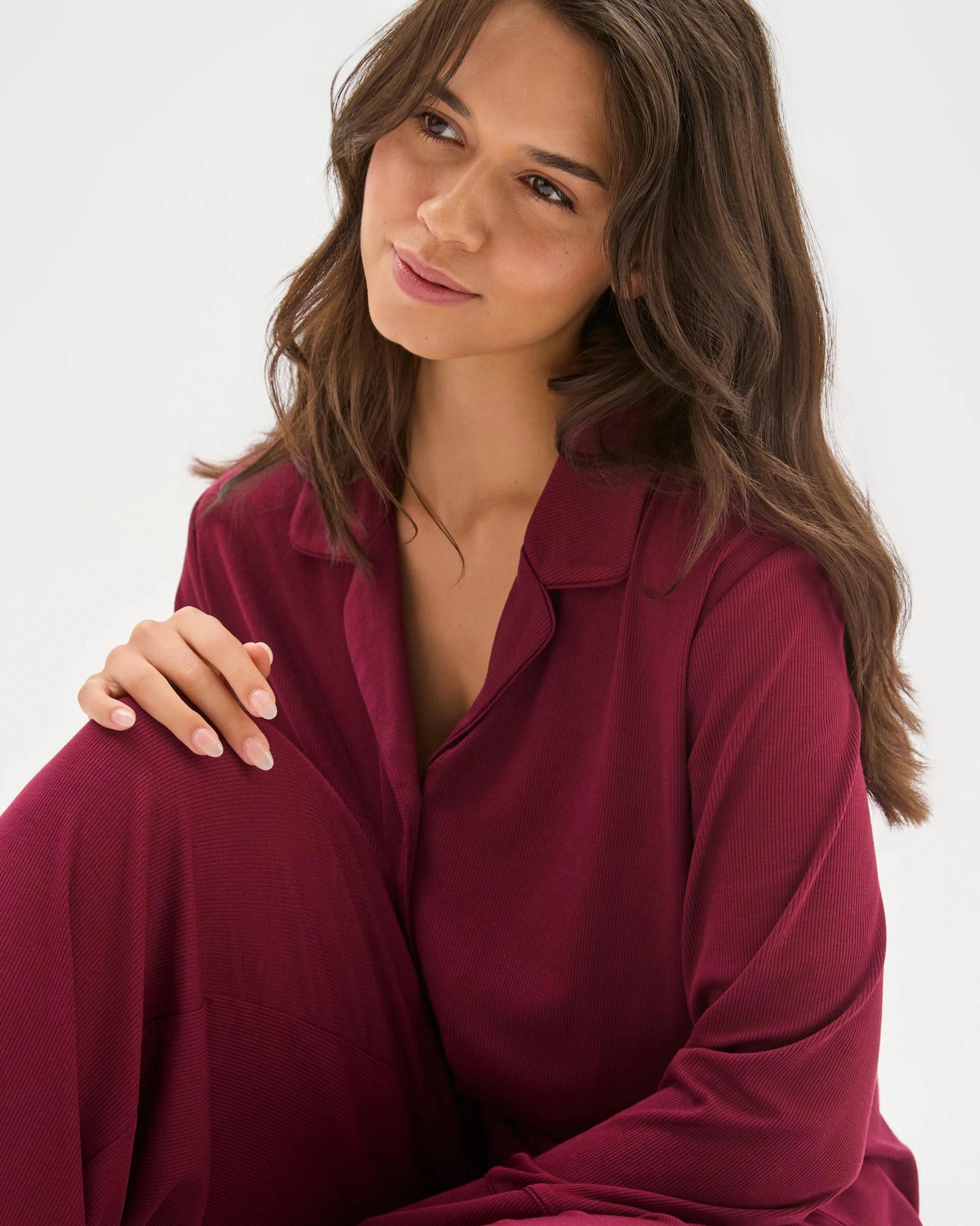 4 Target Woman Rib Wide Leg Sleep Pants ZINFANDEL, 4 of 7