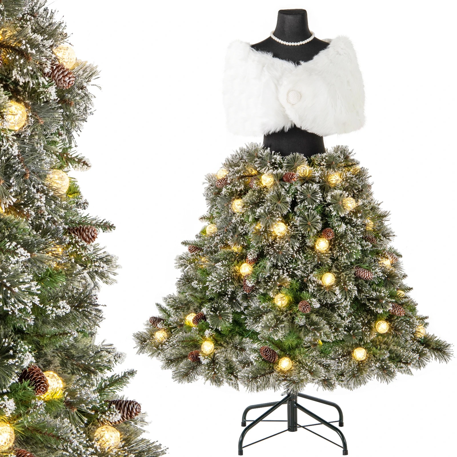 4 Costway 1.5M Pre-lit Mannequin Artificial Christmas Tree Hinged Dress Form Xmas Tree, 4 of 5