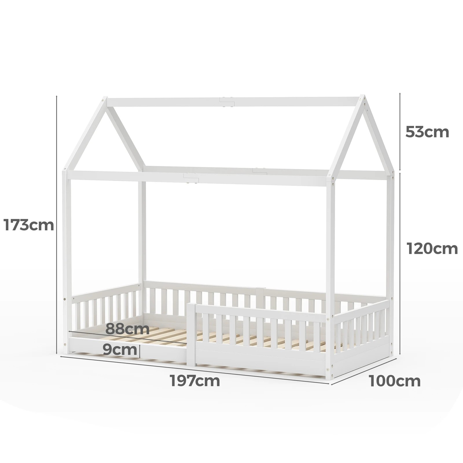 6 Alfordson Kids Bed Frame Wooden Timber Single House Frame Platform Base - White, 6 of 10