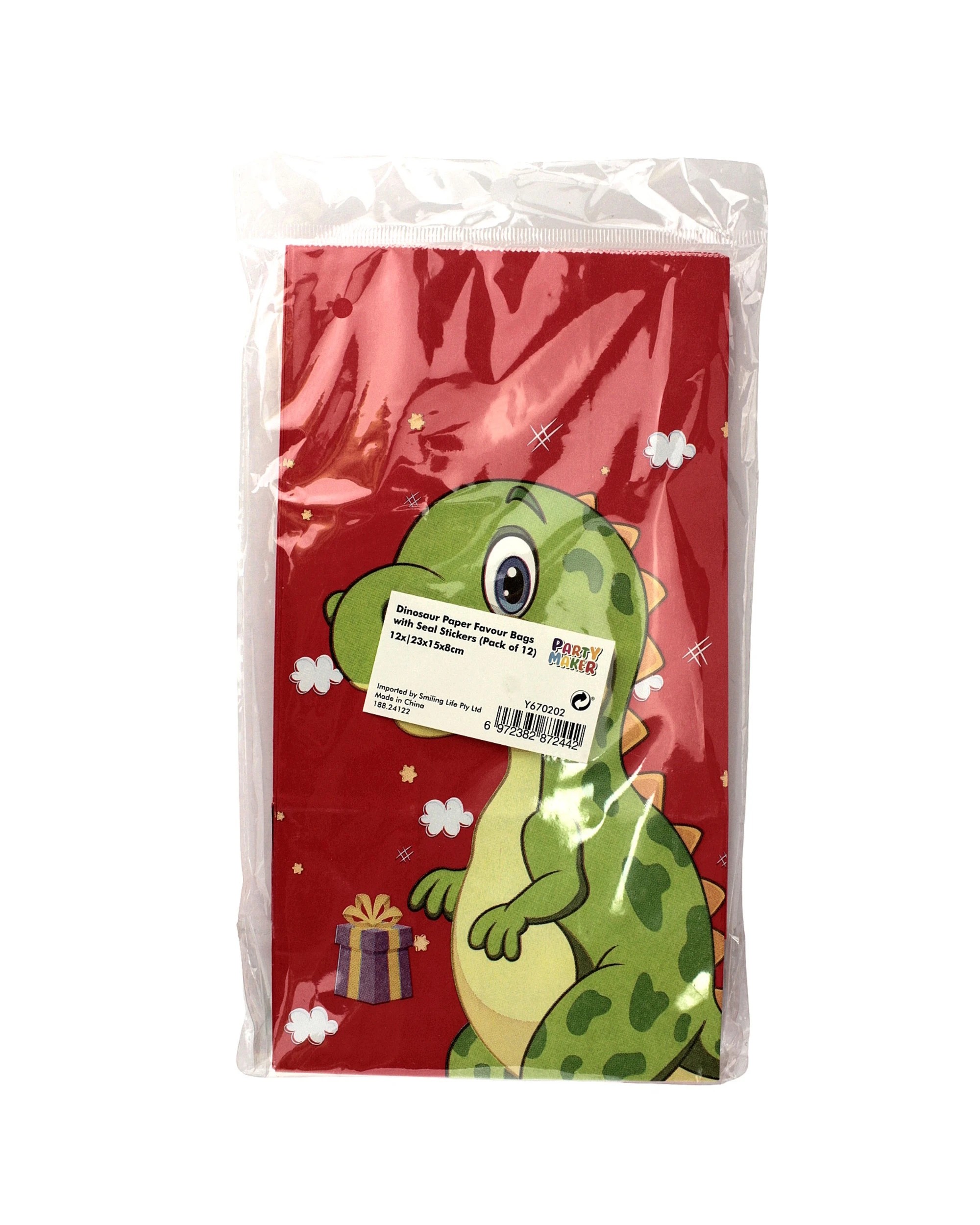 5 Party Maker Dinosaur Paper Party Bags With Stickers Pack of 12 - Red, 5 of 5