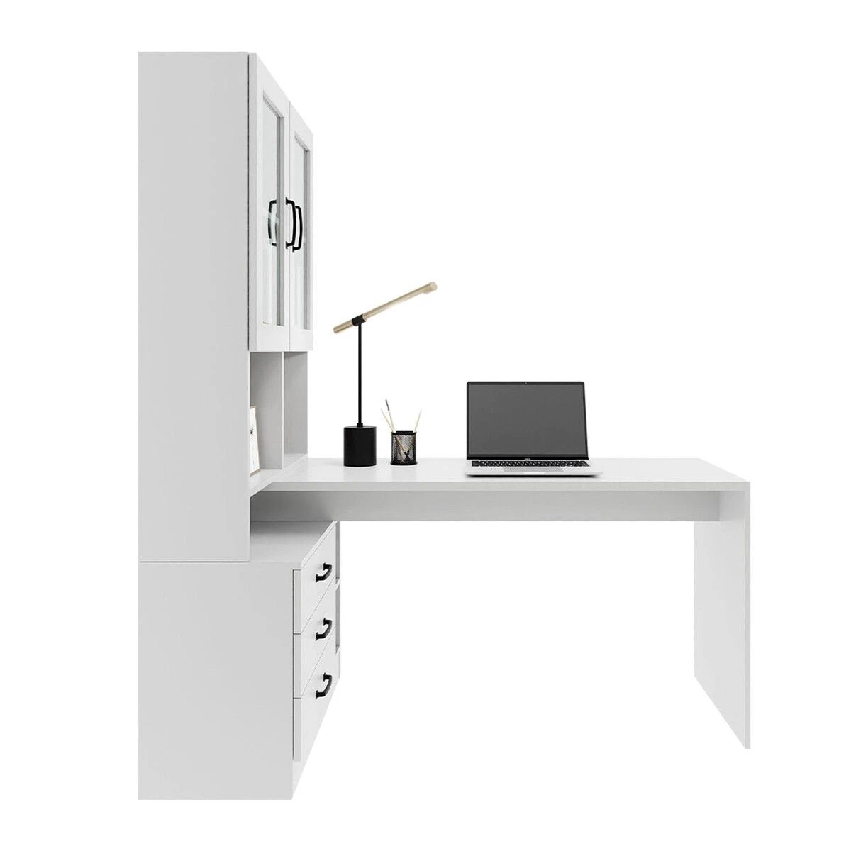 7 LUXSUITE Computer Desk Bookcase with Drawers White, 7 of 7