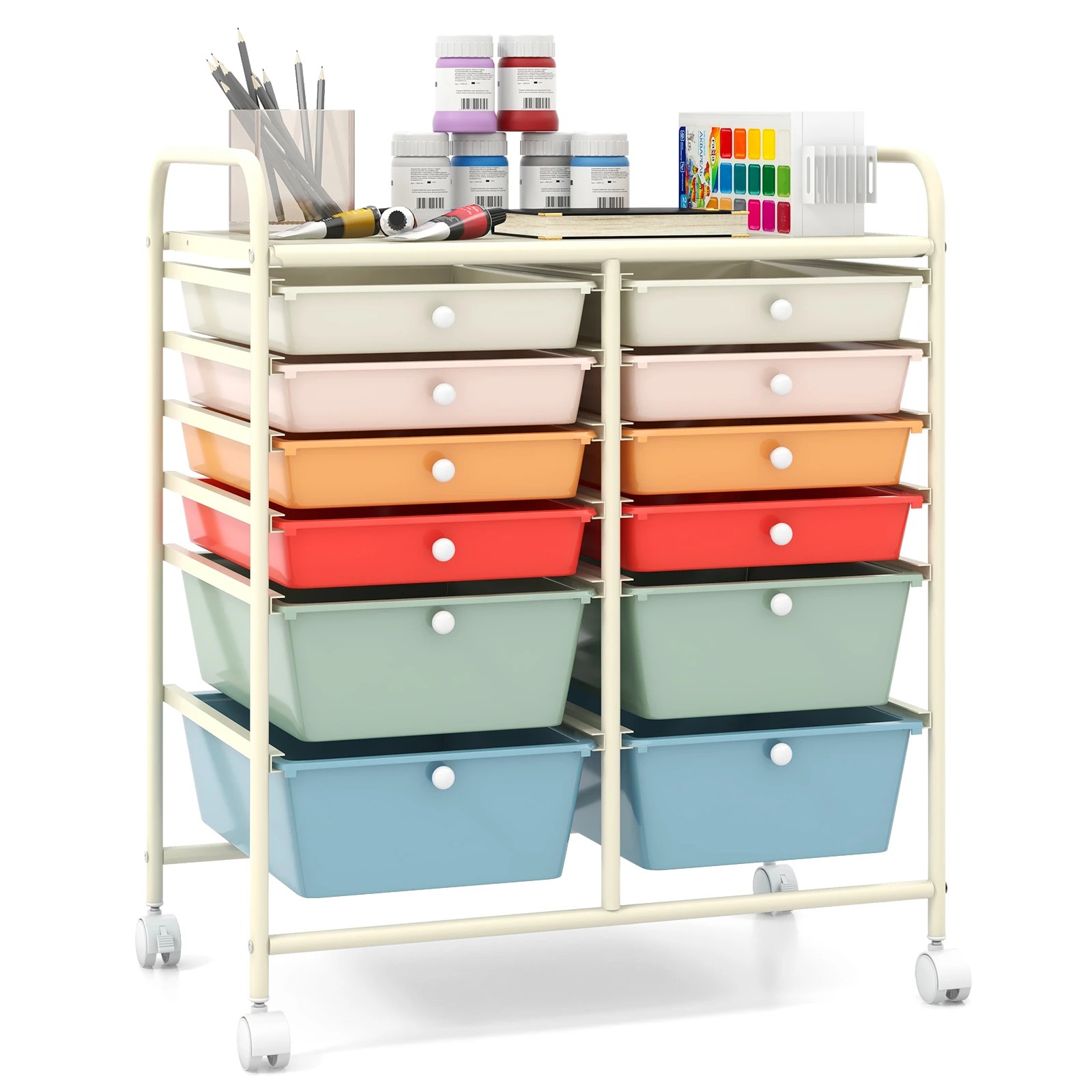 3 Costway 12 Drawers Rolling Storage Trolley Cart Filing Organizer - Multi, 3 of 6