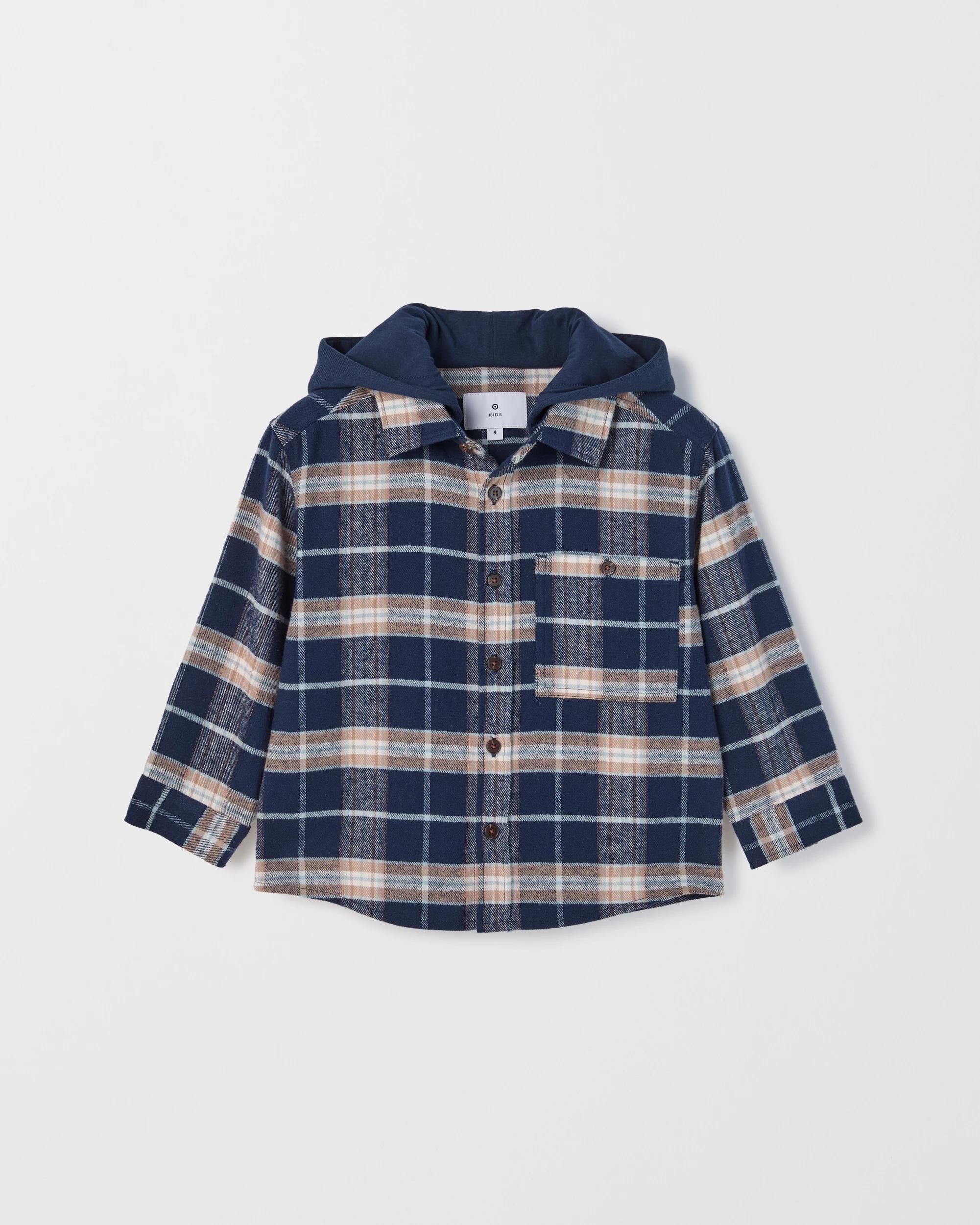 1 Target Kids Australian Cotton Flannelette Hooded Check Shirt NAVY, 1 of 1