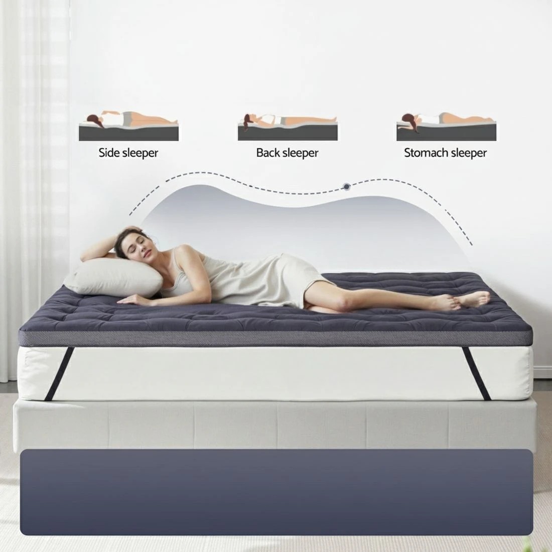 4 Giselle 5cm Mattress Topper Pillowtop toppers Bamboo Charcoal Queen - Charcoal, 4 of 7