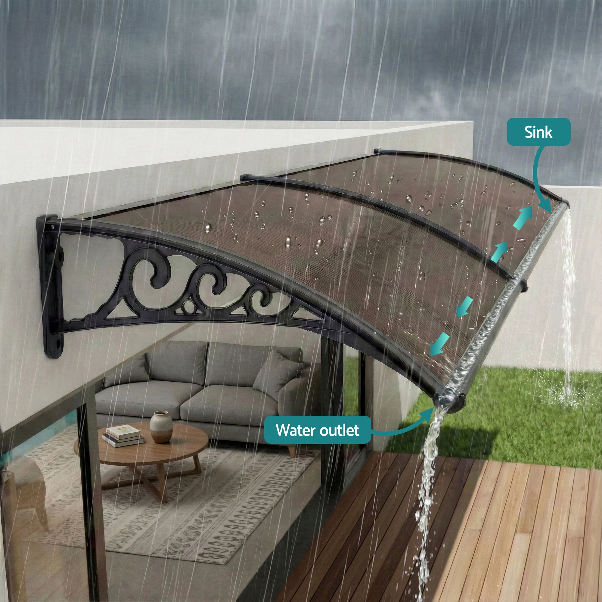 2 Instahut Window Awning Drainage 0.6mx0.6m Outdoor Brown - Multi, 2 of 8