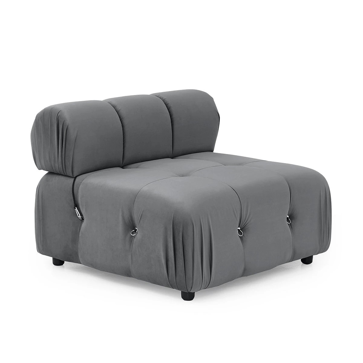 2 Foret 1pc Armless Seat Modular Extension Lounge Couch Tufted Velvet Sofa Dark Grey, 2 of 9