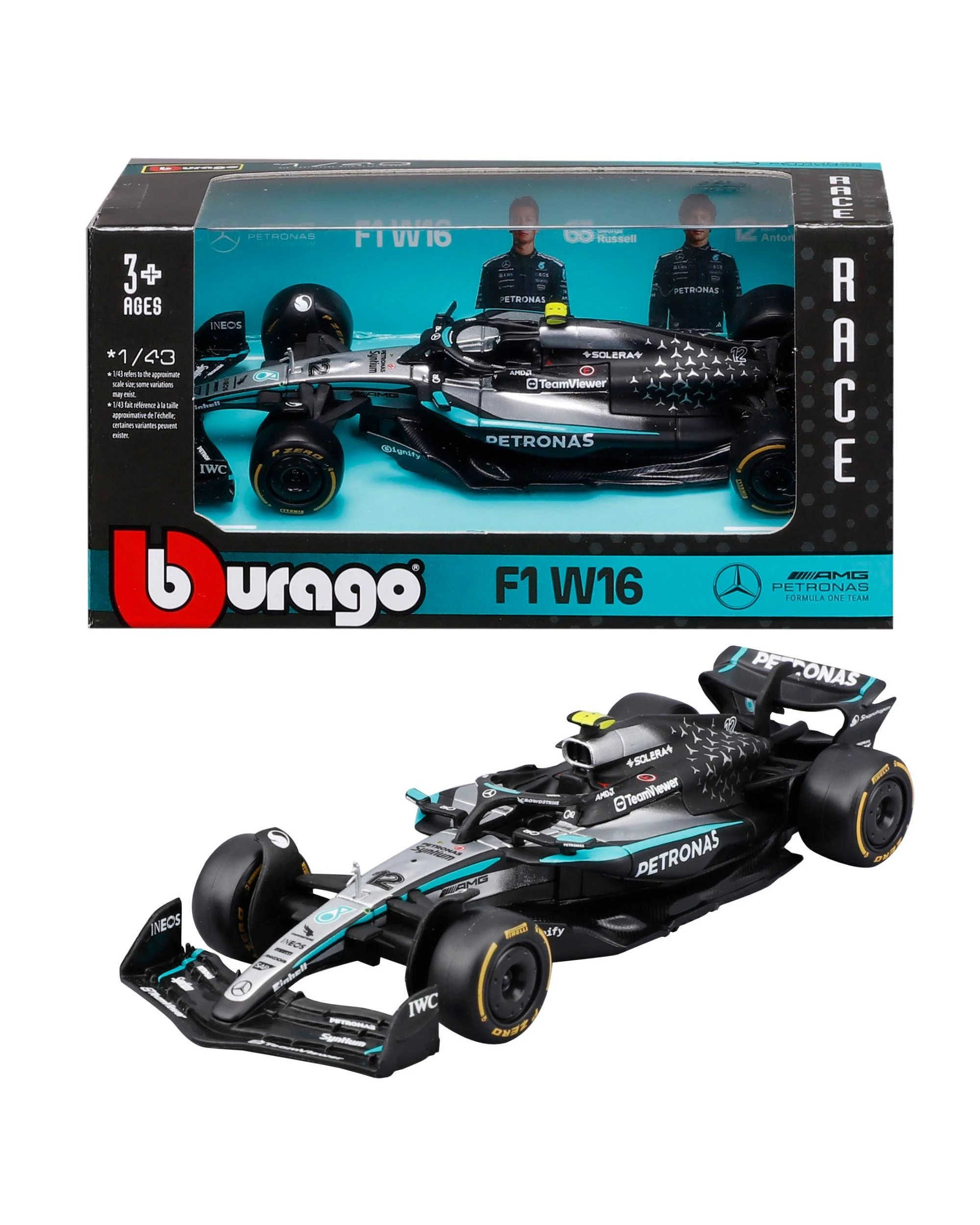 1 Bburago F1 2025 Mercedes-AMG W16 #12 Antonelli (No Helmet) 1:43 Diecast Vehicle, 1 of 9
