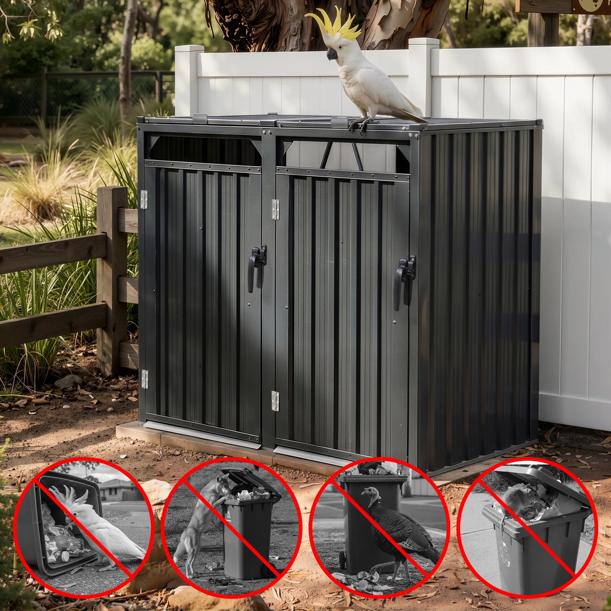 6 Giantz Bin Shed Double Wheelie Waste Bins Storage Steel Garden Enclosure - Black, 6 of 8