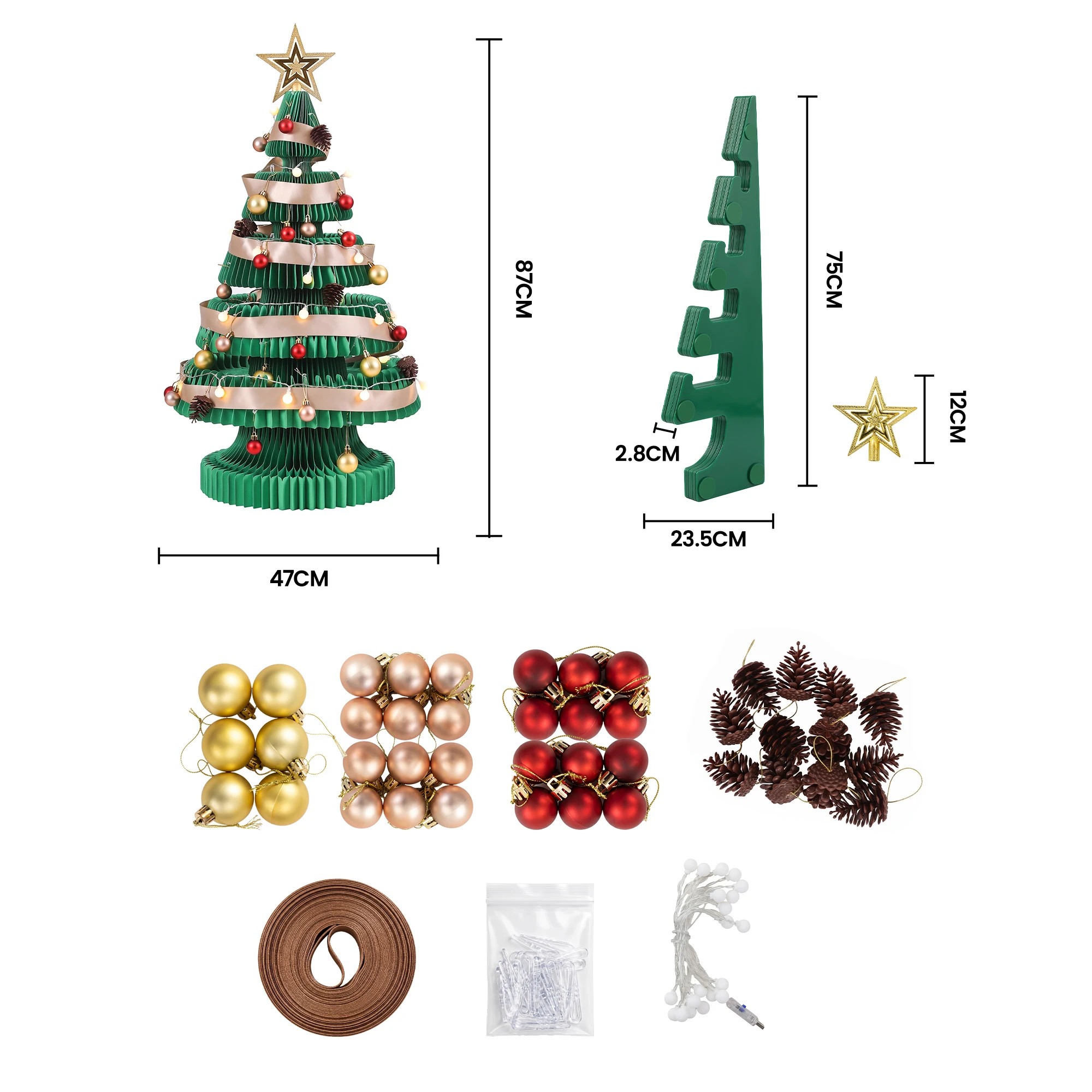 3 Jingle Jollys Paper Christmas Tree Foldable 87CM w/ Star Topper LEDs Xmas Decoration Kit - Green, 3 of 9