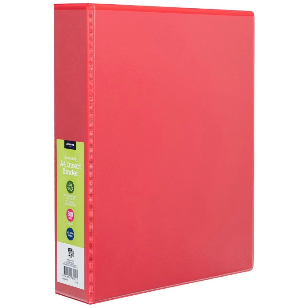 1 J.Burrows Insert Binder A4 4 D-Ring 38mm Red, 1 of 6
