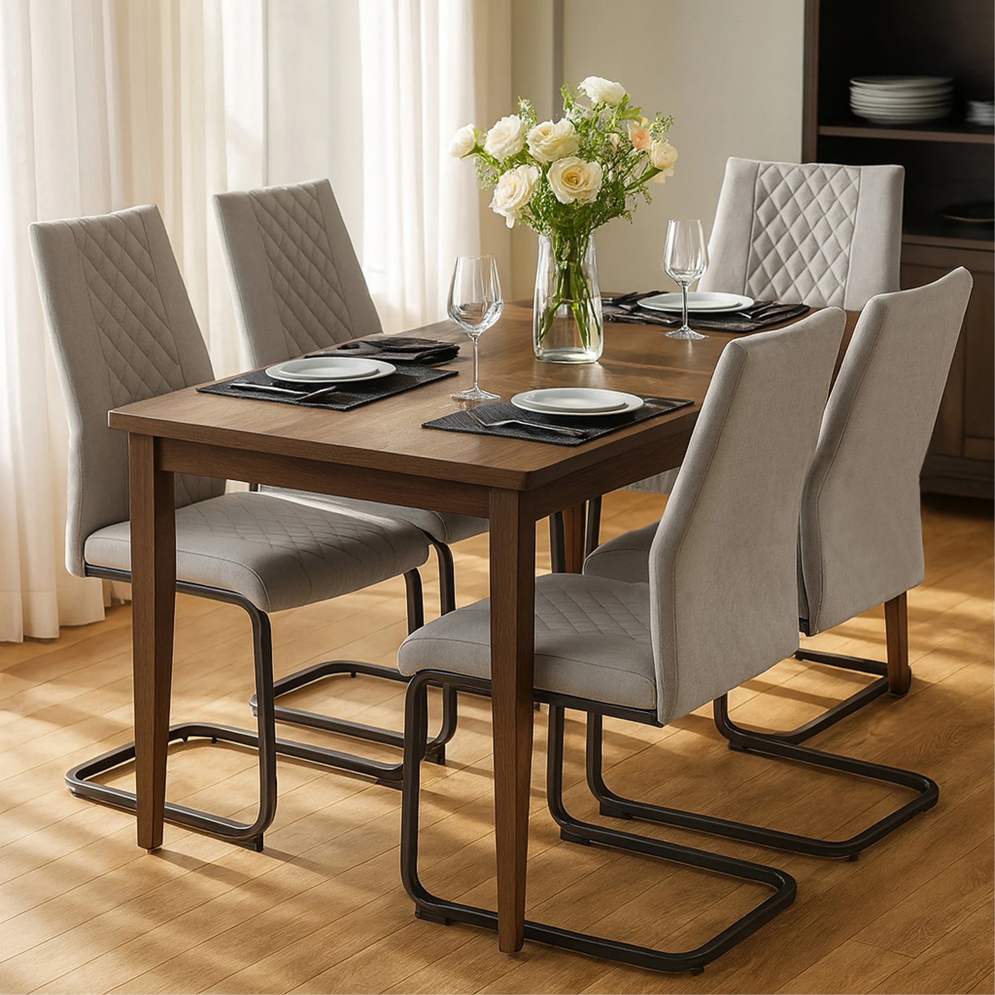 3 Foret Grey Dining Chairs 4pcs Diamond Stitch Design Black Metal Legs Modern, 3 of 10