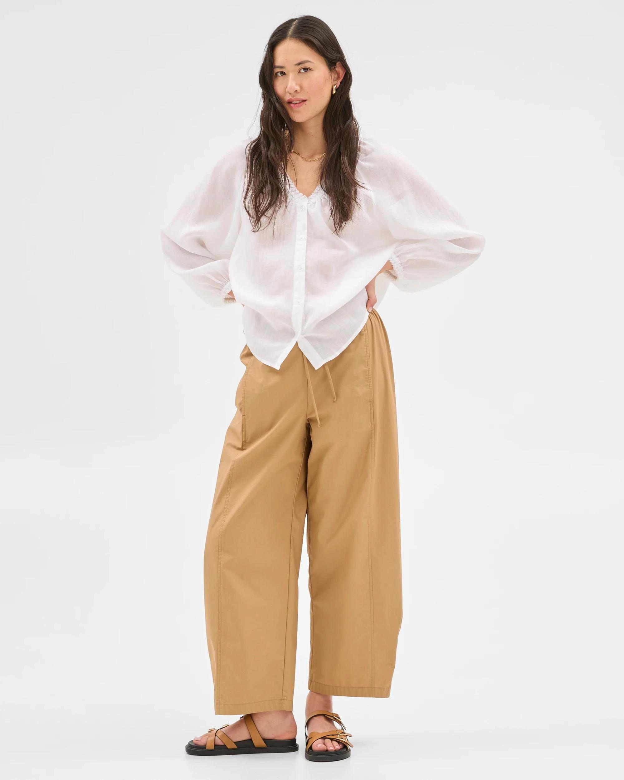 1 Target Australian Cotton Tie Waist Barrel Pants TEAKWOOD, 1 of 7