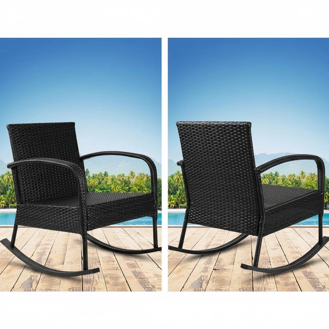 6 Gardeon Rocking Chair Wicker Outdoor Furniture Garden Patio Lounge Setting - Black, 6 of 6
