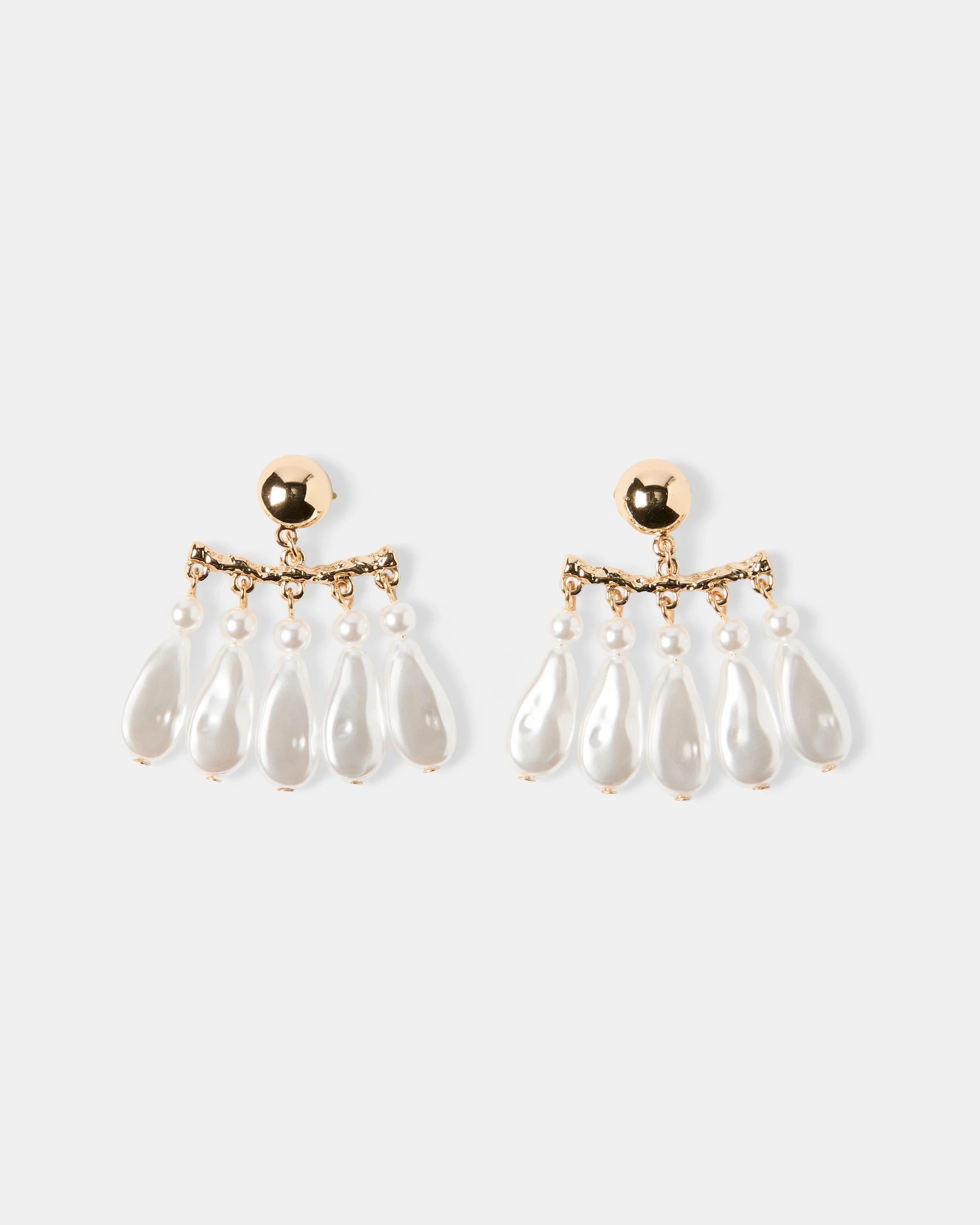 1 Curtain Faux Pearl Earrings - Gold Tone and White, 1 of 4