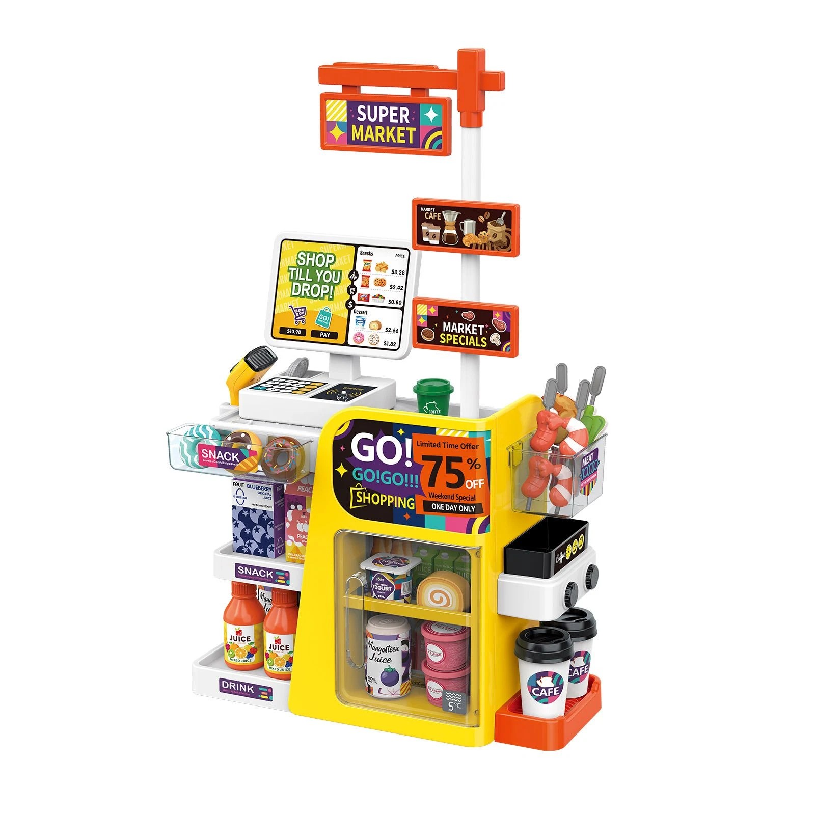 2 Ausway Kids Supermarket Role Playset with Scanner, Cash Register Water Dispenser & Play, 2 of 7