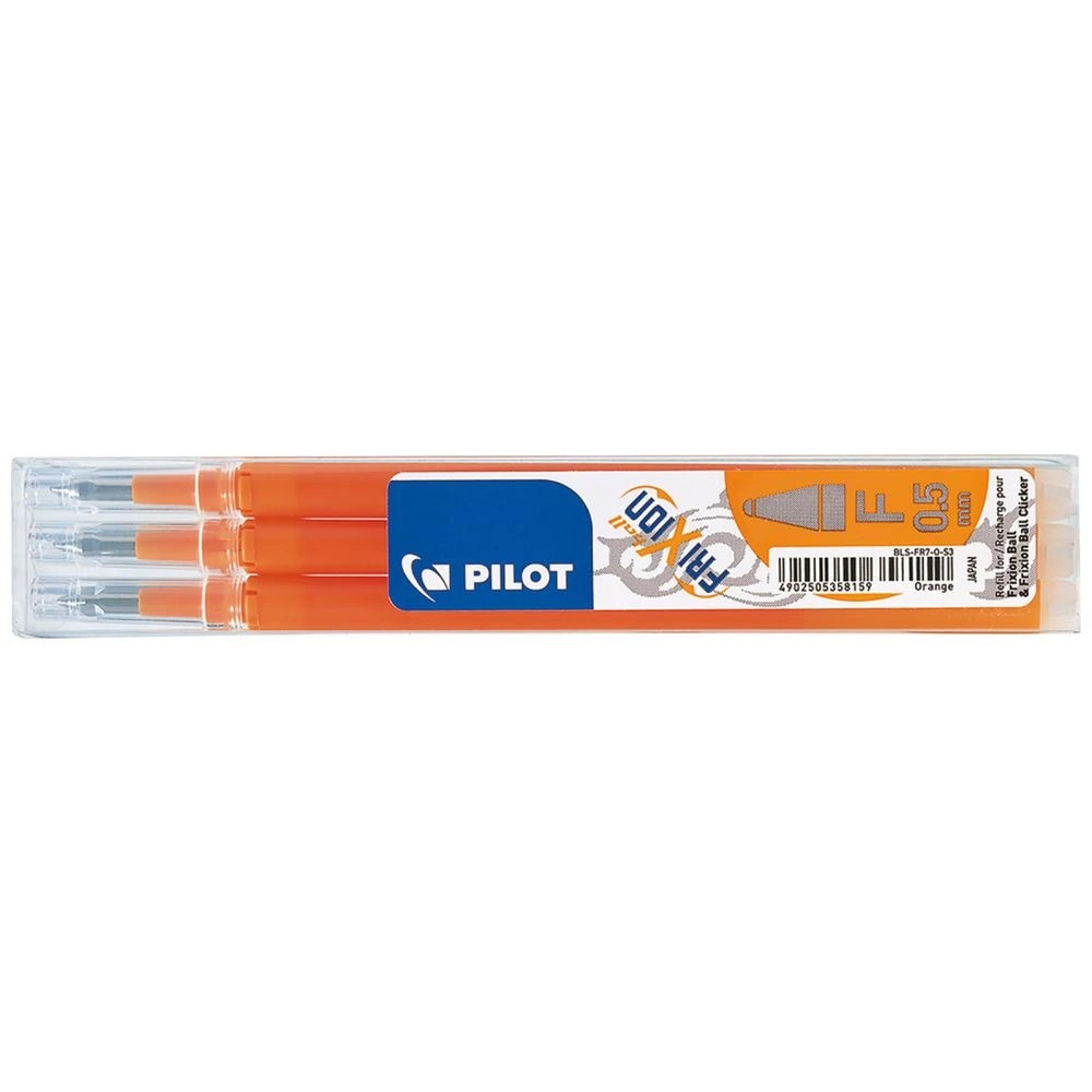 1 PILOT Frixion Erasable Gel Ink Refills 0.5mm Orange 3 Pack, 1 of 3