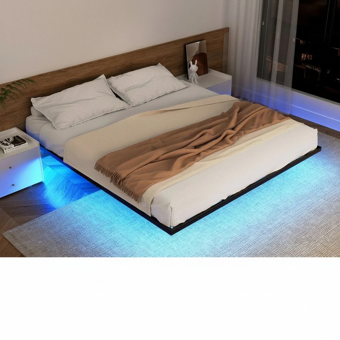 4 Artiss Queen Bed Frame,Floating Metal Bed Frame with Smart LED Lights - Sturdy Metal Platform Bed Base - Black, 4 of 7
