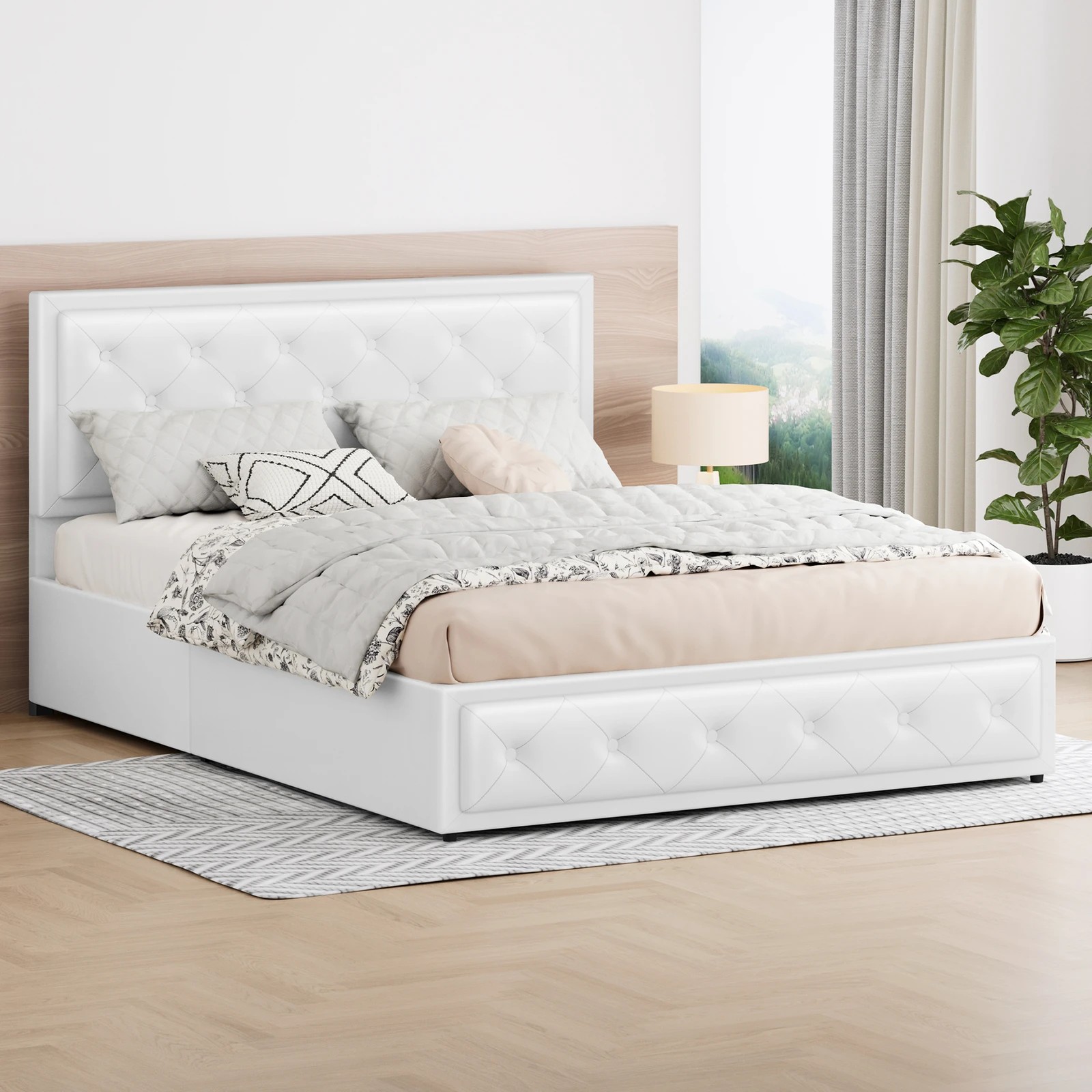 2 Alfordson Bed Frame Double Size Gas Lift Storage Mattress Base Leather Dinana - White, 2 of 10