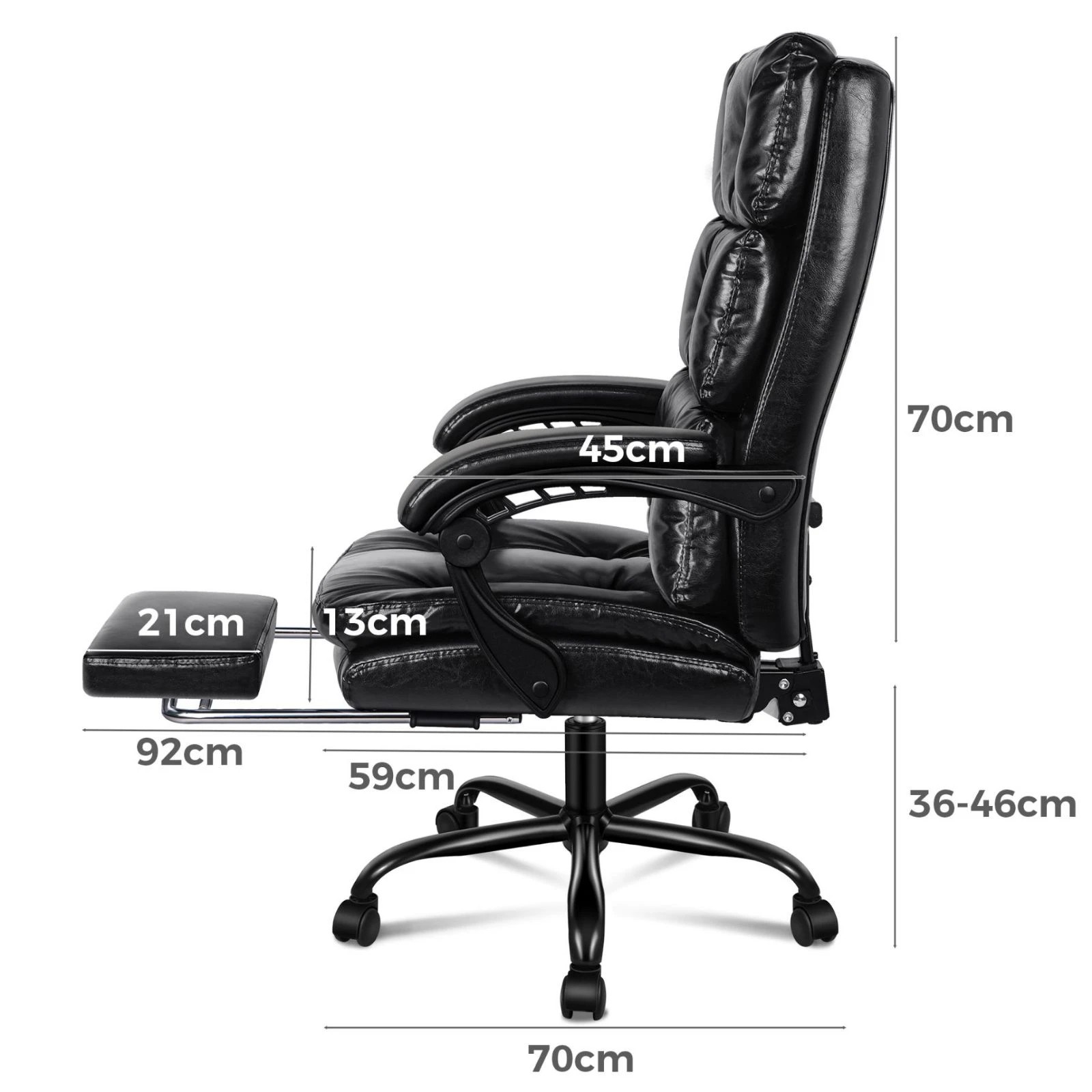 6 Alfordson Office Chair Executive Computer PU Leather Seat Work Recliner Gaming - Black, 6 of 10