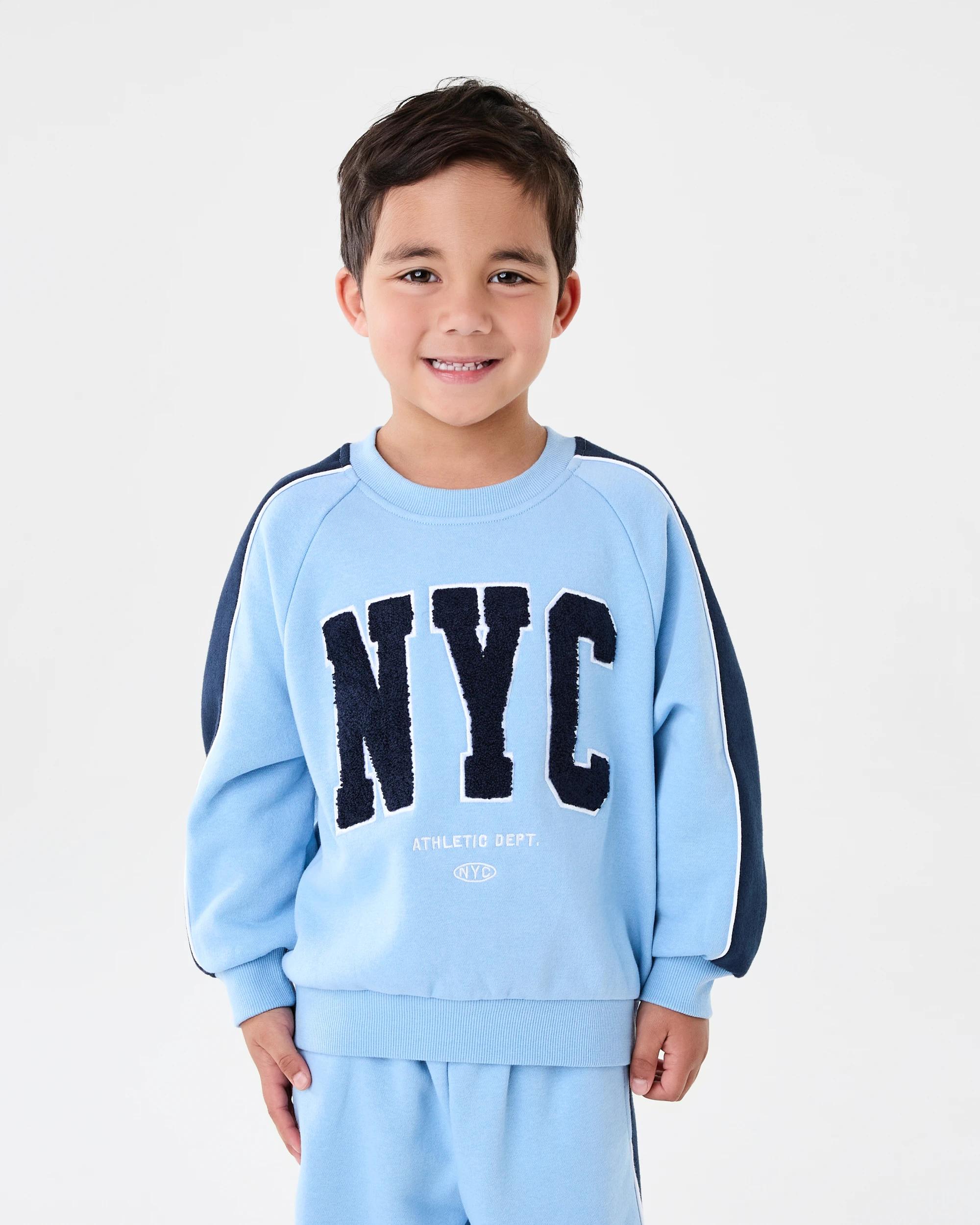 1 Oversized Print Panel Crew Neck Sweatshirt Blu Sorbet, 1 of 8