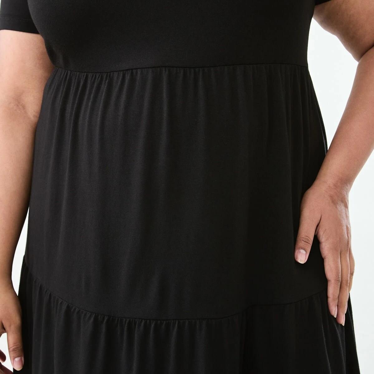 6 Curve Short Sleeve V-Neck Knit Mini Dress Black, 6 of 7