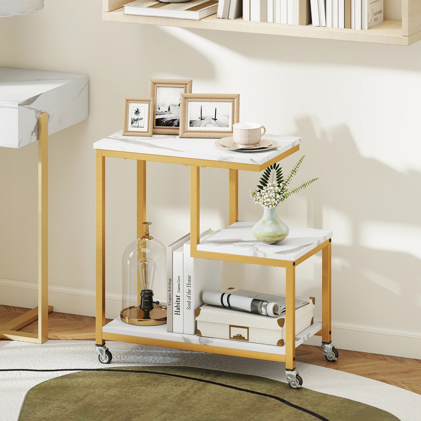 2 Costway G-shaped Side Table 3-Tier Mobile End Table w/Open Shelve Sofa Couch Side Table, 2 of 5