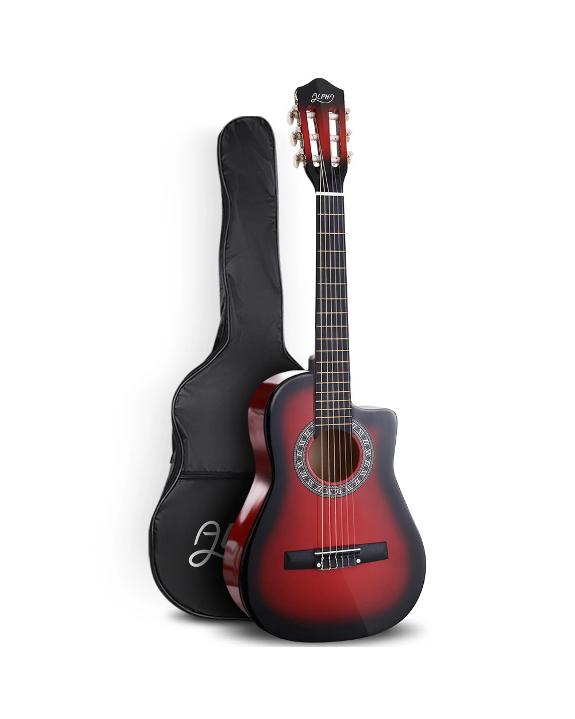 1 Alpha 34 Inch Classical Guitar Wooden Body Nylon String Beginner Kids Gift - Red, 1 of 6