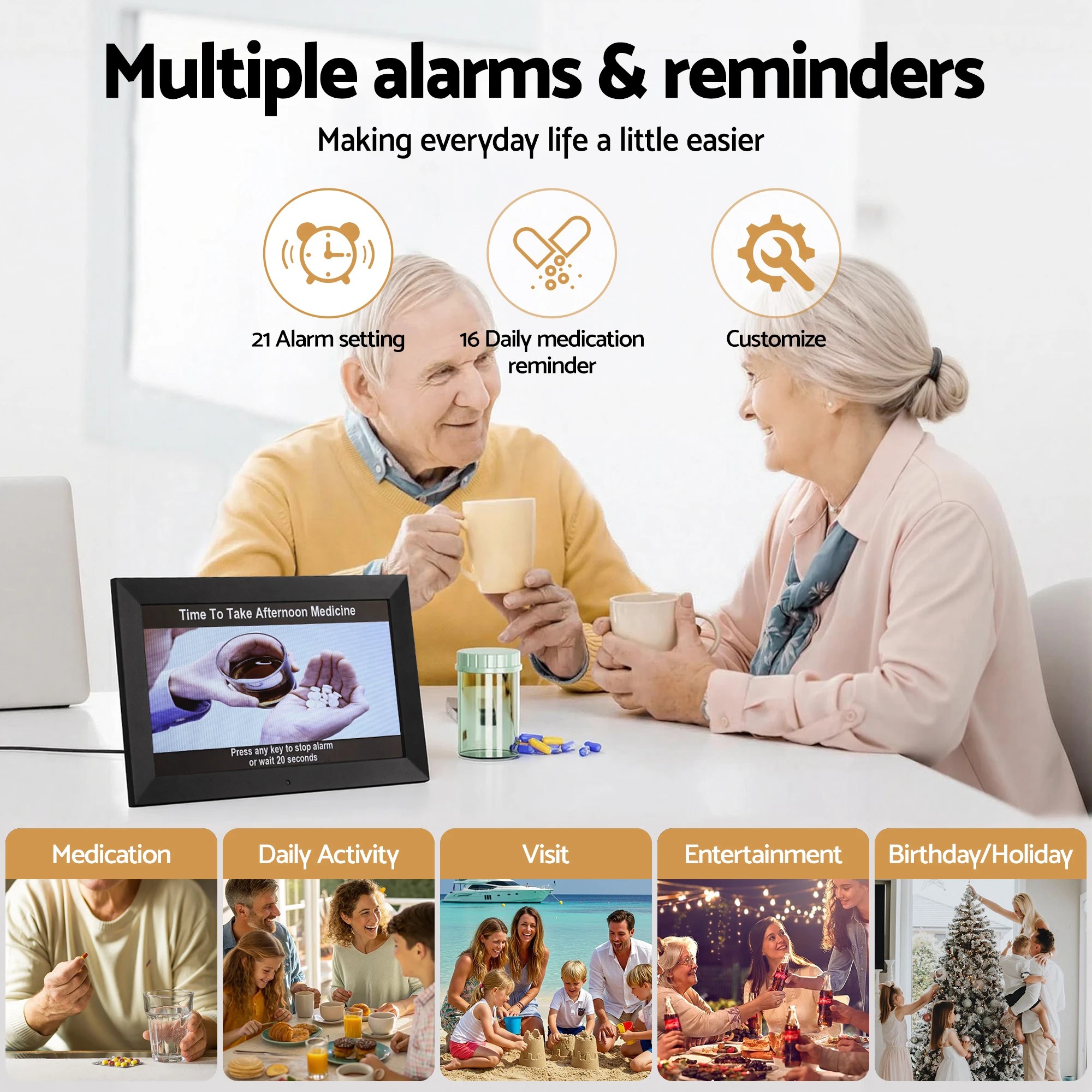 5 Artiss 10" Digital Day Clock Alarm Calendar Dementia Date Week Desk Clocks - Black, 5 of 9