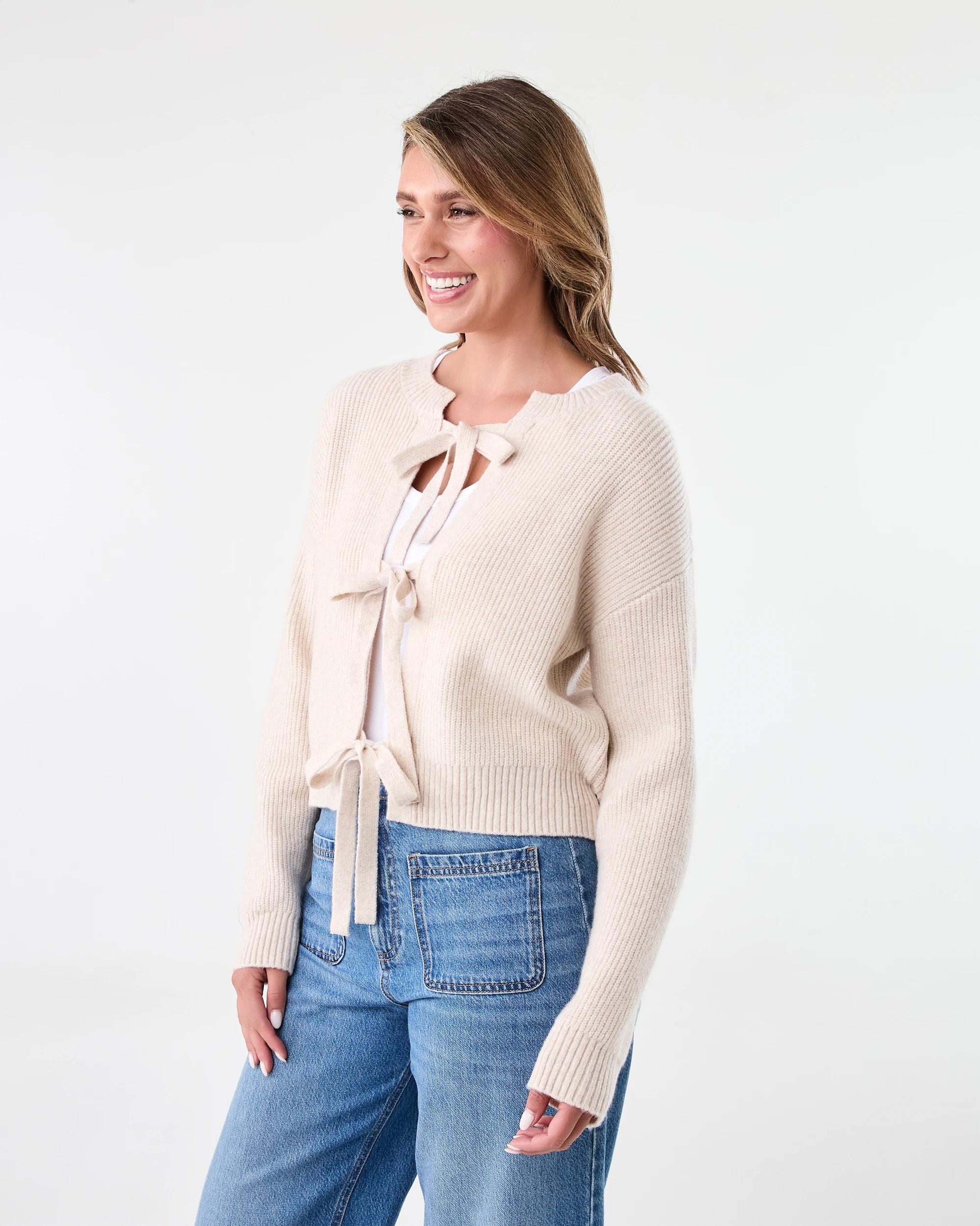 2 Tie Up Ribbed Cardigan Bge Otml, 2 of 8