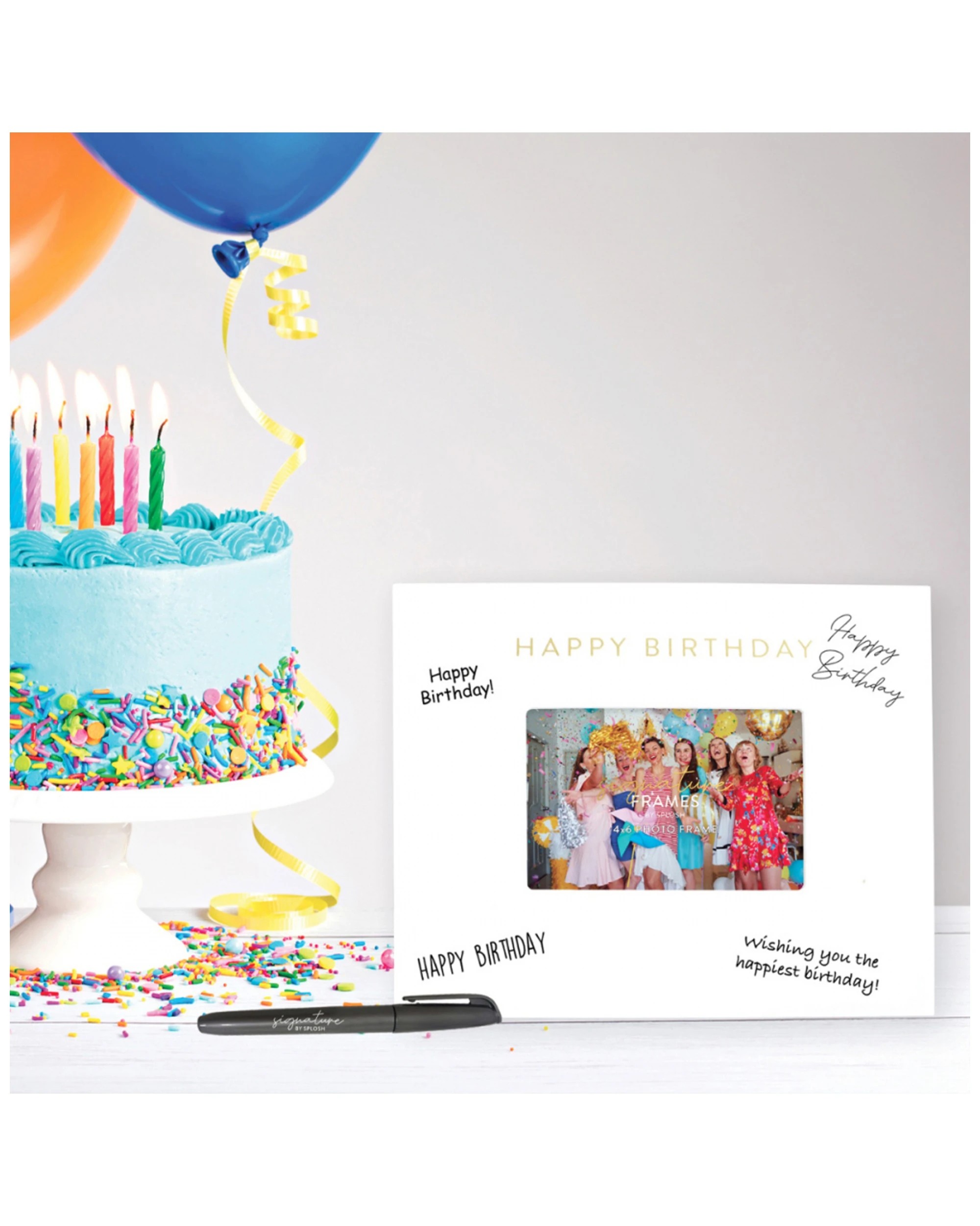 4 Splosh Happy Birthday Signature Photo Frame W/ Marker Home Decor 27.5x23cm White
 - White, 4 of 5