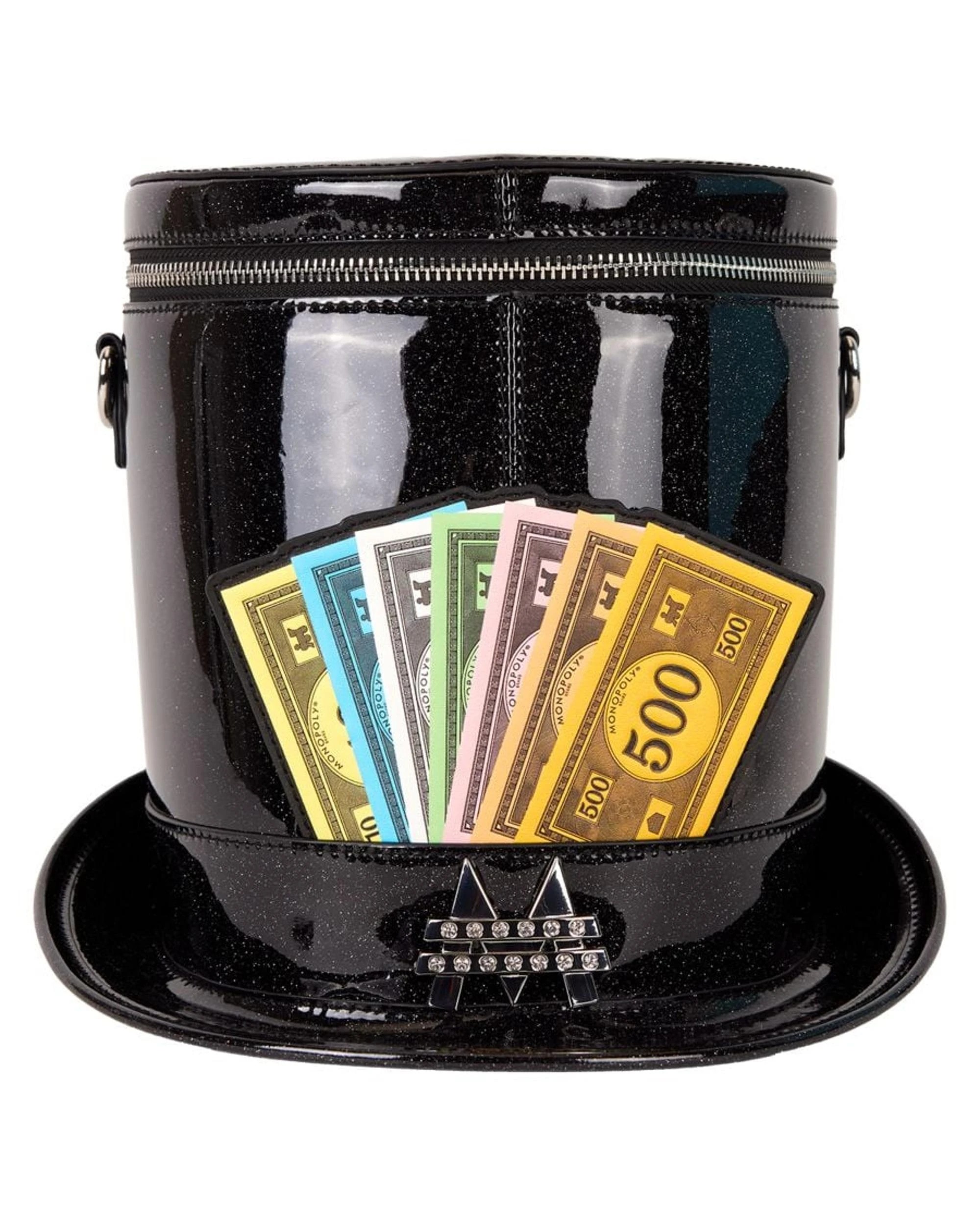 1 Monopoly 90th Anniversary Top Hat Glitter Figural Crossbody Bag - Black, 1 of 8