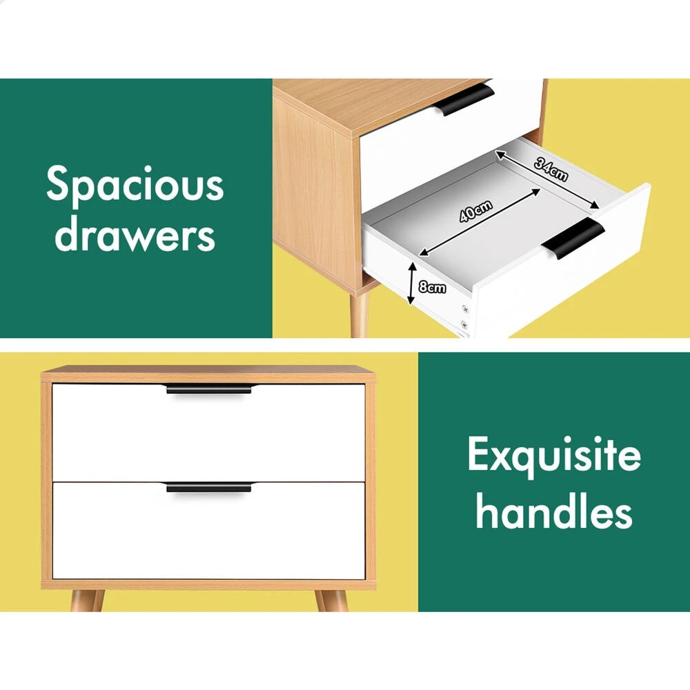 10 Alfordson Bedside Table Nightstand Side Storage Cabinet Scandinavian - Wood White, 10 of 10